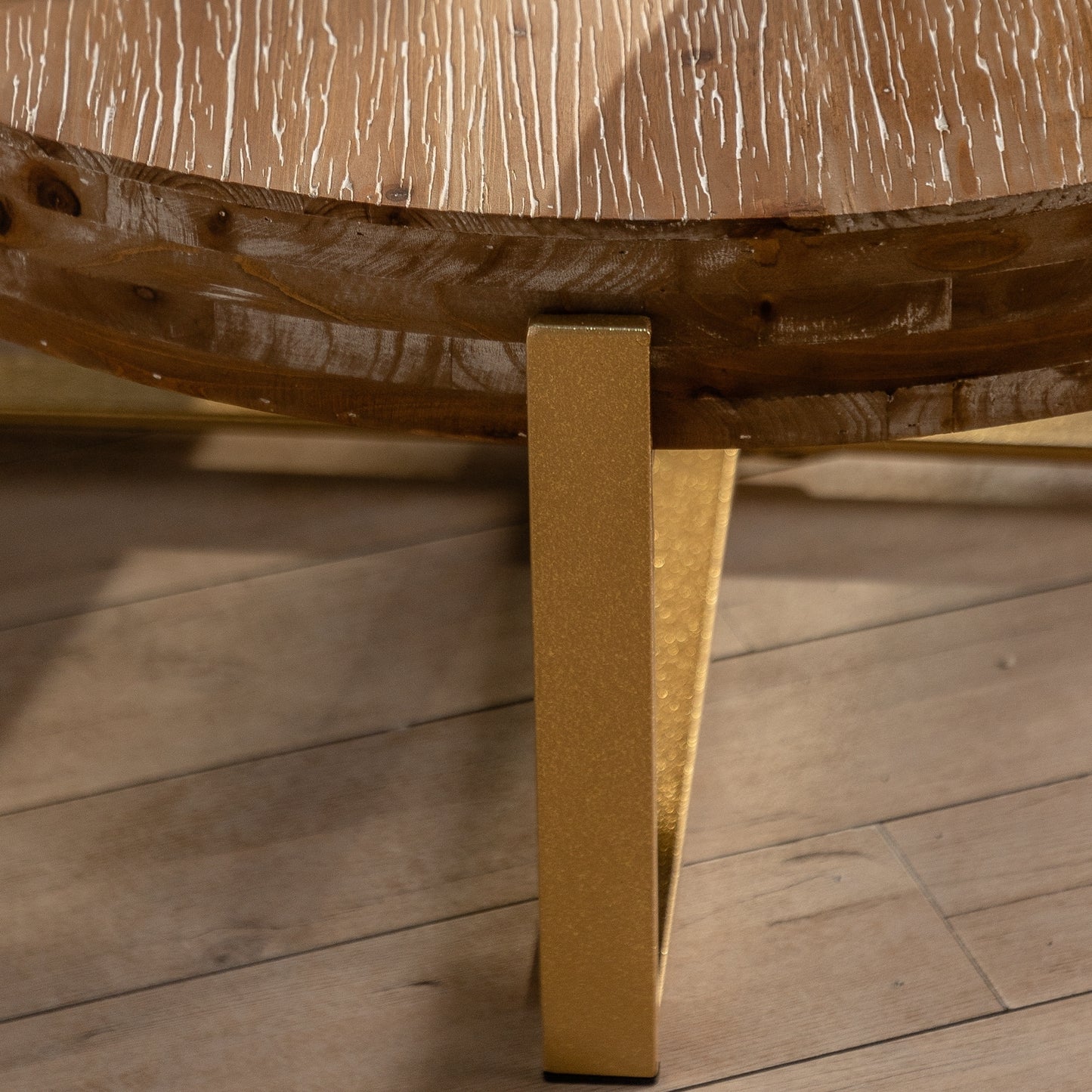 31.29" Modern Retro Splicing Round Coffee Table with Gold Cross Legs - Fir Wood Table Top - Elegant and Timeless Design - Available in Multiple Colors - Perfect Addition to Any Living Space