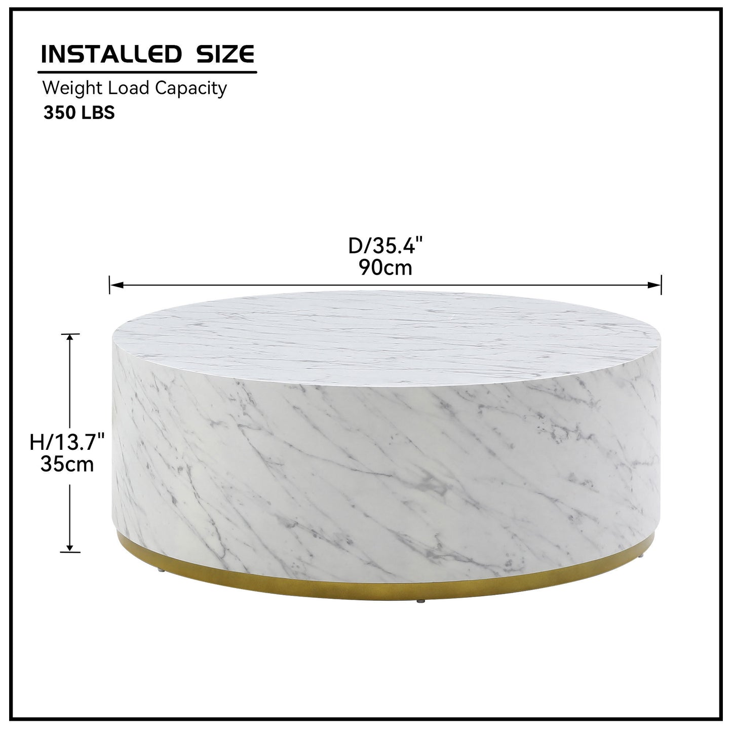 Faux Marble Coffee Tables for Living Room: 35.43inch Accent Tea Tables with Gold Metal Base in White