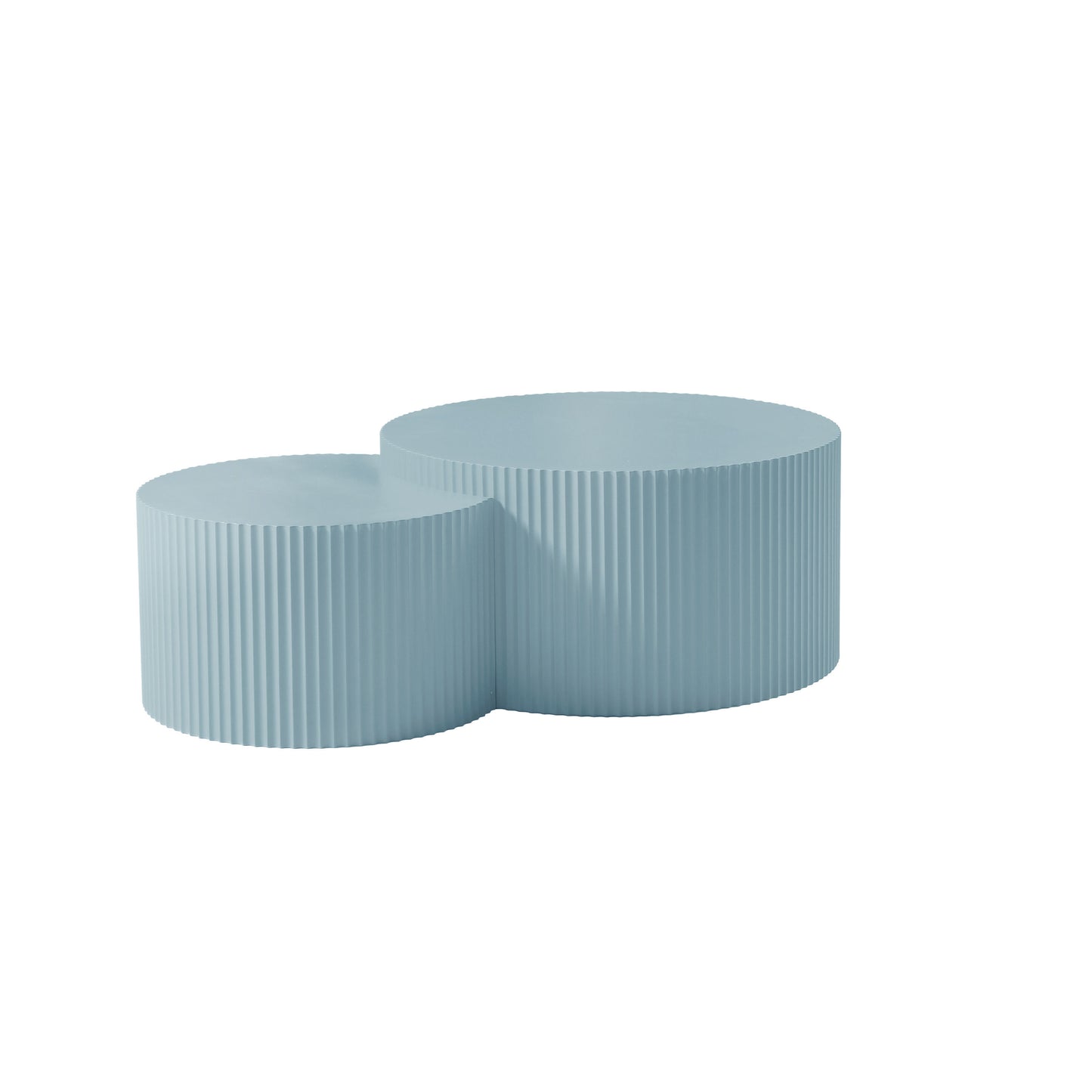 Handcrafted Relief MDF Nesting Table Set of 2, No Assembly Required, Light Blue - Coffee Table Set for Effortless Style