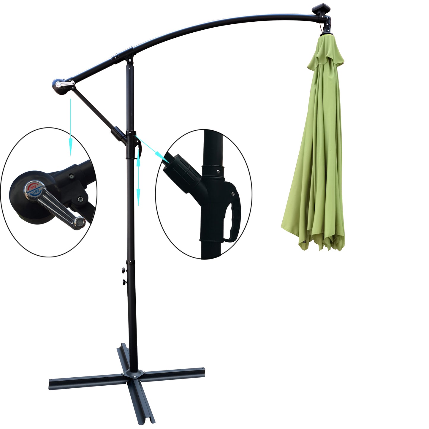 10 ft Outdoor Patio Umbrella Solar Powered LED Lighted Sun Shade Market Waterproof 8 Ribs Umbrella with Crank and Cross Base - Ideal for Garden, Deck, Backyard, Pool, and Outside Deck Swimming Pool - Various Colors & Sizes Available