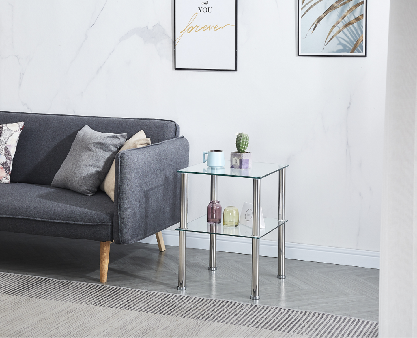 2-Piece Clear Glass Side&End Table Two Layer End table with Shelf - Stylish and Functional Furniture for Your Living Space