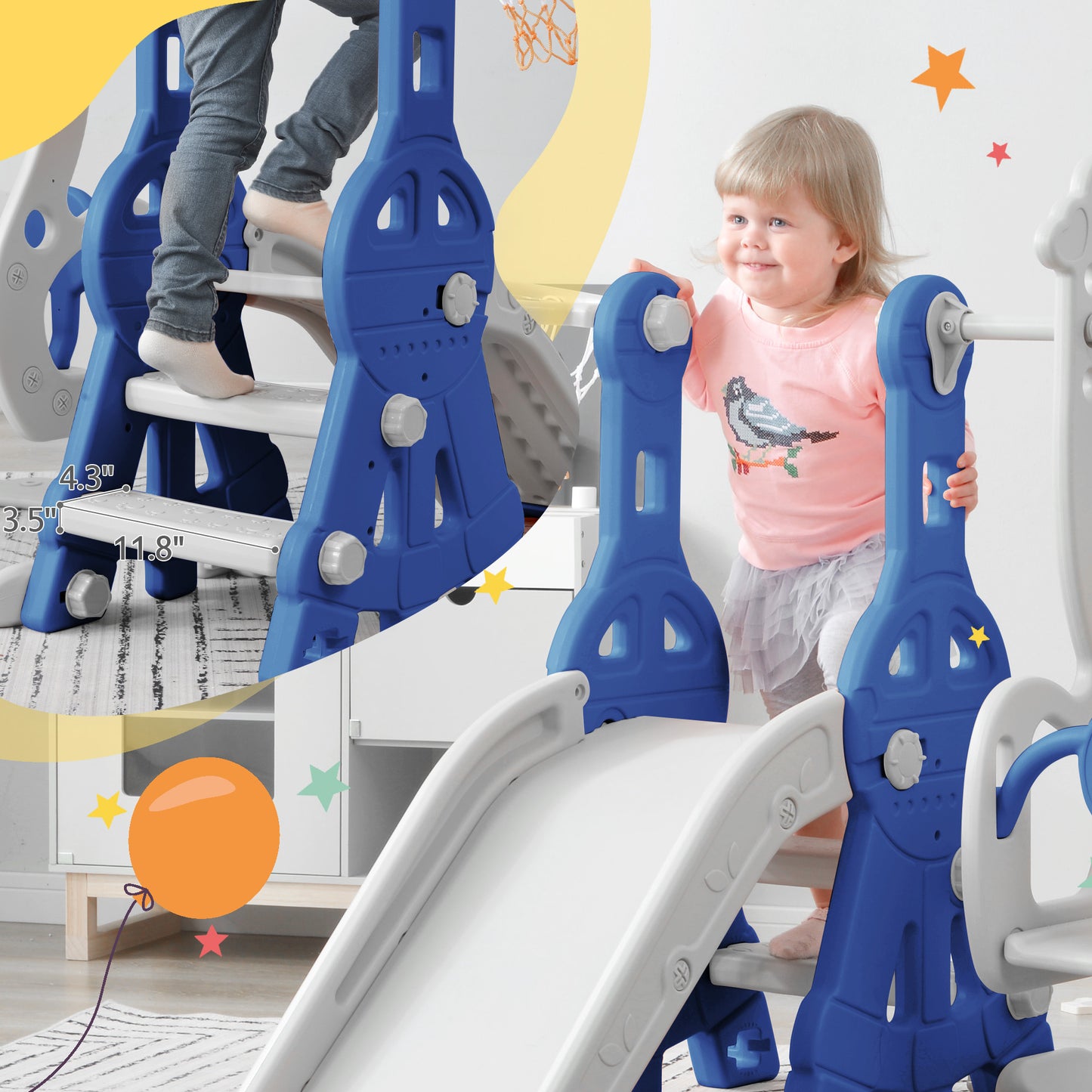 Toddler Slide and Swing Set 3 in 1: Perfect Indoor & Outdoor Kids Playground Climber Swing Playset with Basketball Hoops**