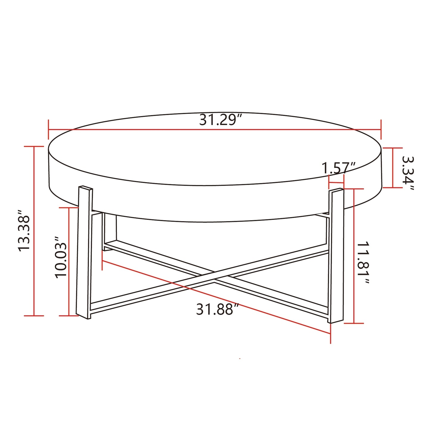 31.29" Modern Retro Splicing Round Coffee Table with Gold Cross Legs - Fir Wood Table Top - Elegant and Timeless Design - Available in Multiple Colors - Perfect Addition to Any Living Space