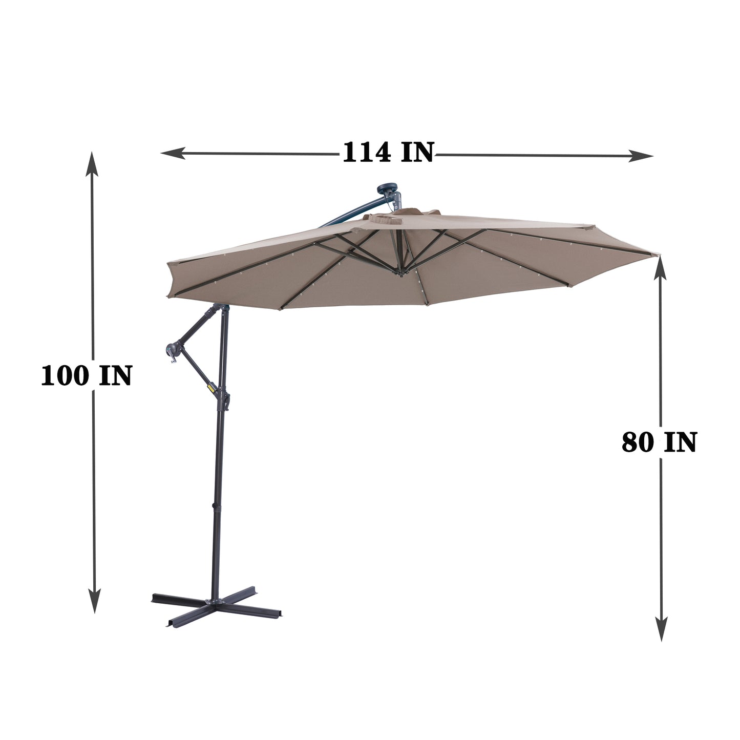 10 FT Solar LED Patio Outdoor Umbrella with 32 LED Lights - Dark Taupe