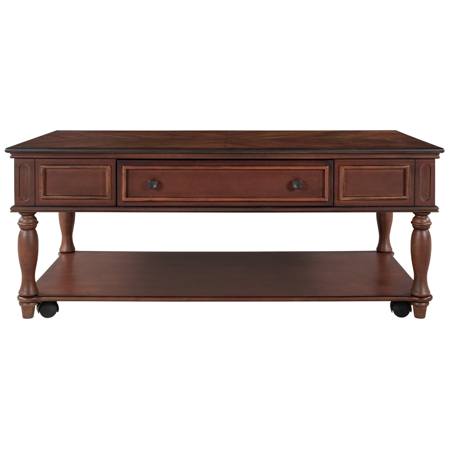 Retro Cocktail Table Coffee Table for Livingroom - Easy Assembly, Movable & Stylish with Caster Wheels - Espresso Finish