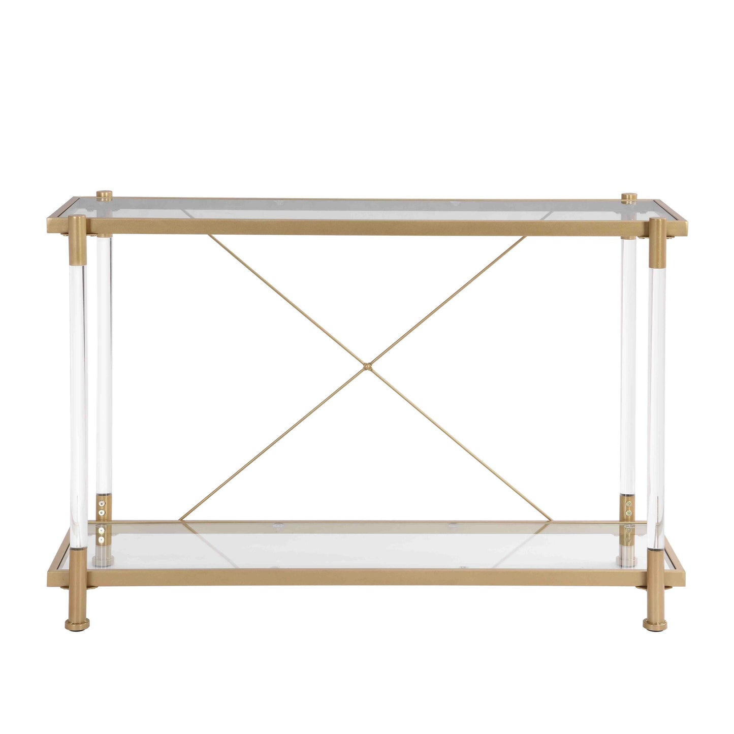 43.31'' Golden Glass Sofa Table - Acrylic Side Table for Living Room & Bedroom - Console Table with Elegant Design and Spacious Surface