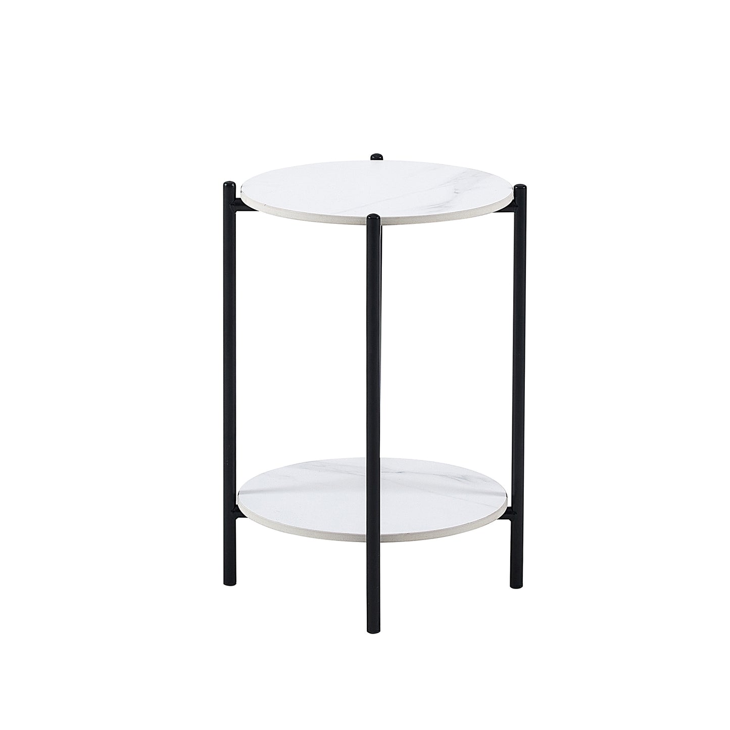 2-Layer End Table with Whole Marble Tabletop, Round Coffee Table with Black Metal Frame - White,1 piece: Stylish and Functional Furniture for Bedroom Living Room Office.