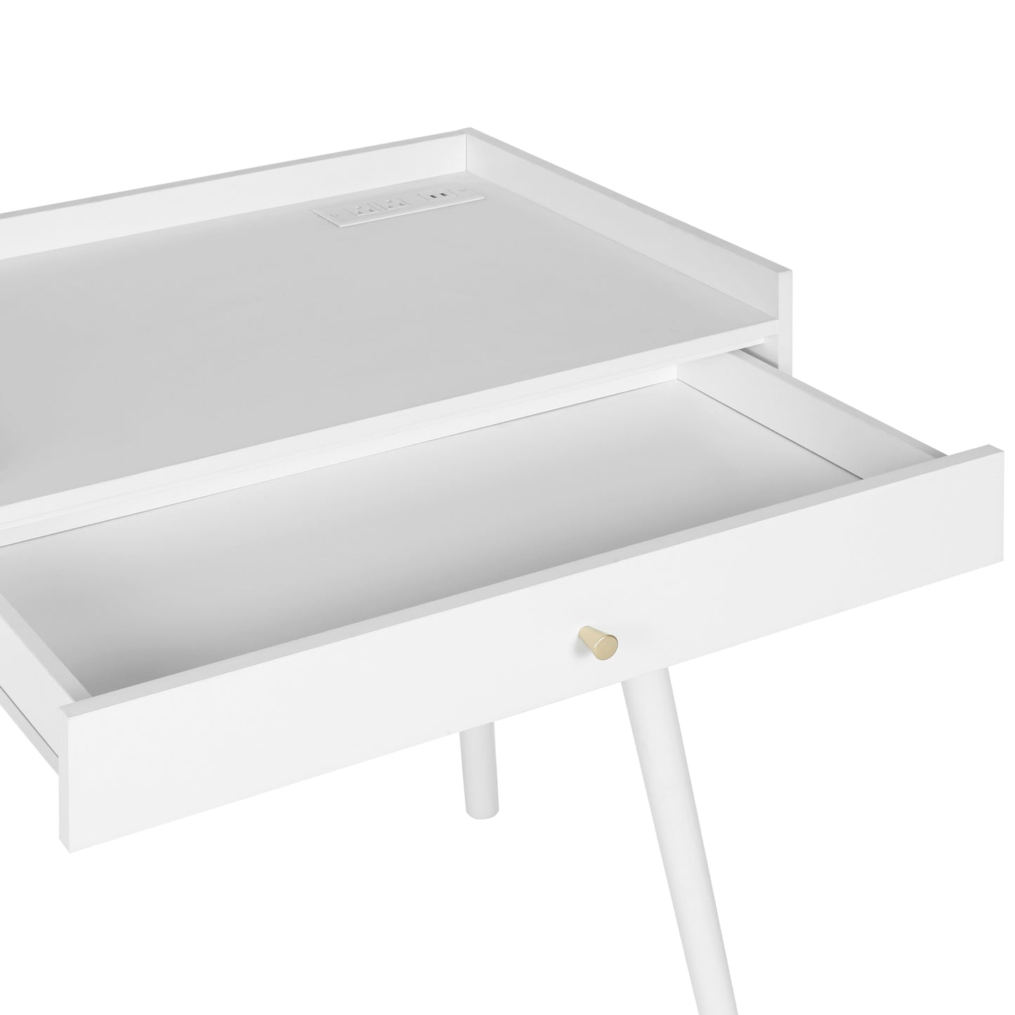 Makeup Vanity with Drawers | Mid-Century White Wood Dressing Table Desk | Rattan Door | Size Options