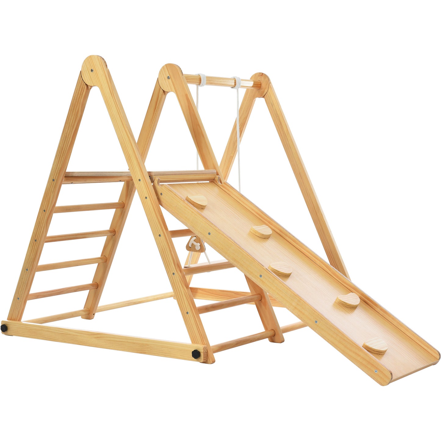 Wooden Swing and Slide Set Indoor Foldable Climbing Playground Playset for Kids, Rock Climb Ramp, Toddlers Climbing Toys