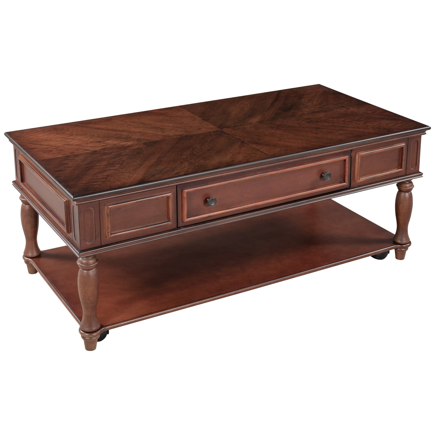 Retro Cocktail Table Coffee Table for Livingroom - Easy Assembly, Movable & Stylish with Caster Wheels - Espresso Finish