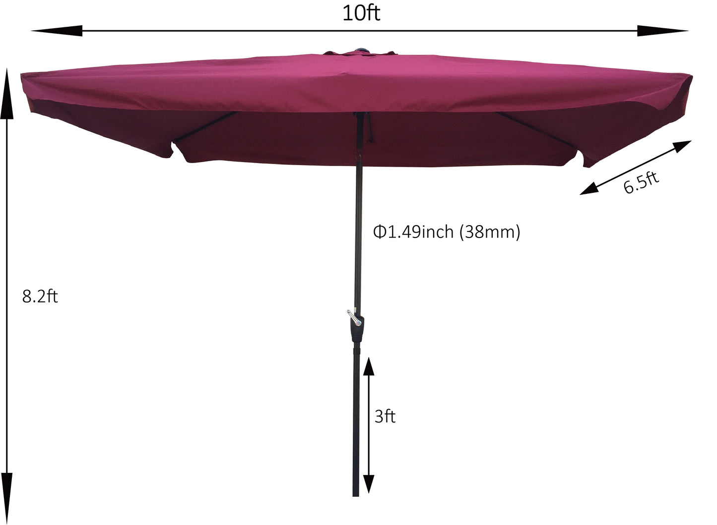 10 x 6.5ft Rectangular Patio Outdoor Market Table Umbrellas with Crank and Push Button Tilt for Garden Pool Shade Swimming Pool Market - Convenient and Adjustable Umbrellas for Outdoor Relaxation and Protection - Various Colors and Sizes Available