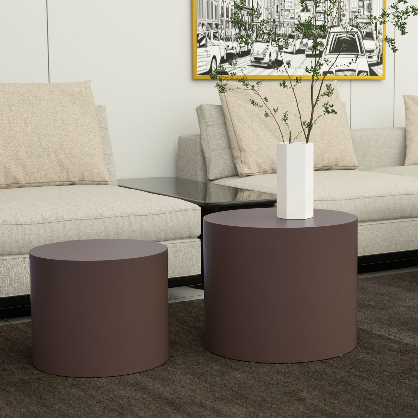 MDF Nesting Table Set of 2: Space-Saving Furniture, Stylish Design, Perfect for Small Spaces, 2 Sizes for Versatile Use, Easy to Assemble, Brown Finish