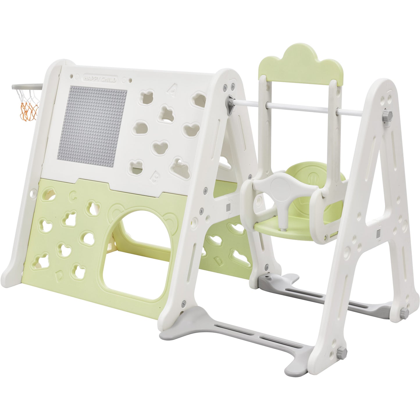 6-in-1 Toddler Climber and Swing Set - Kids Playground Climber Swing Playset with Tunnel, Whiteboard, Blocks, Hoop - Ideal for Babies - Indoor/Outdoor Play - White