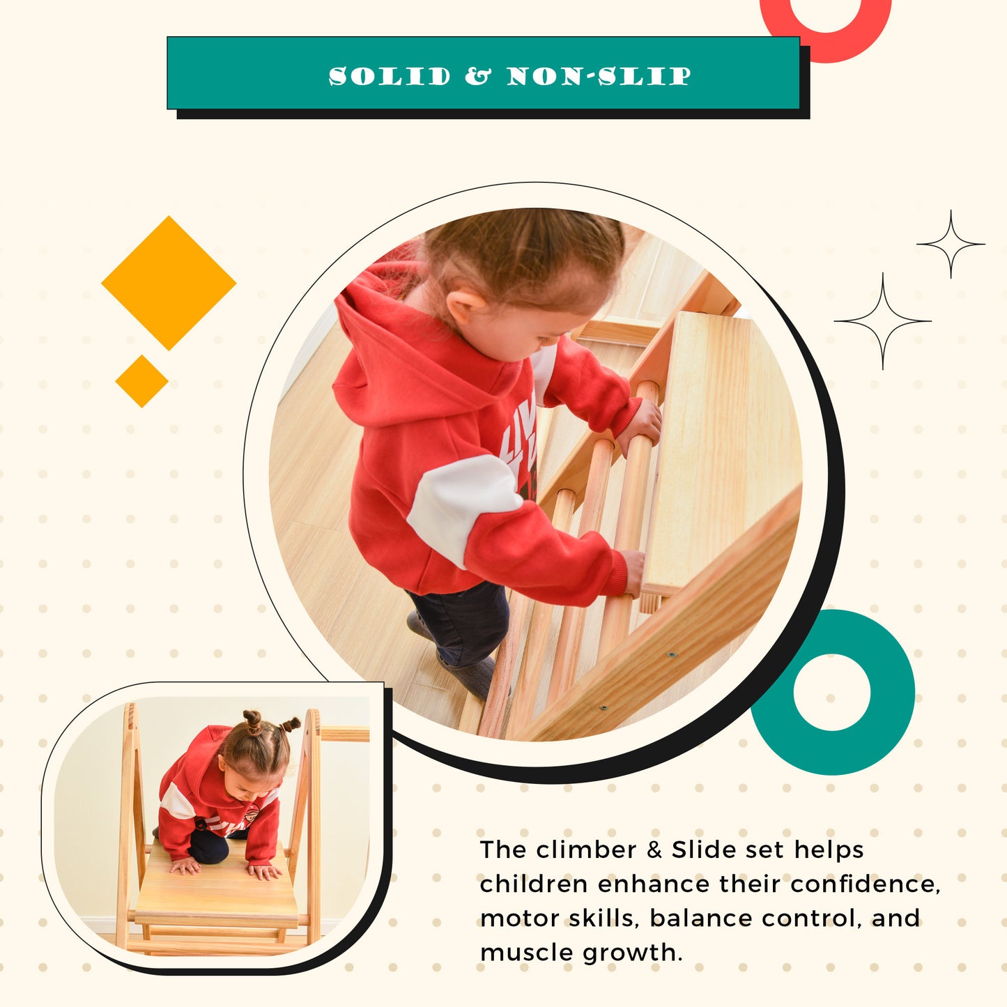 Wooden Swing and Slide Set Indoor Foldable Climbing Playground Playset for Kids, Rock Climb Ramp, Toddlers Climbing Toys
