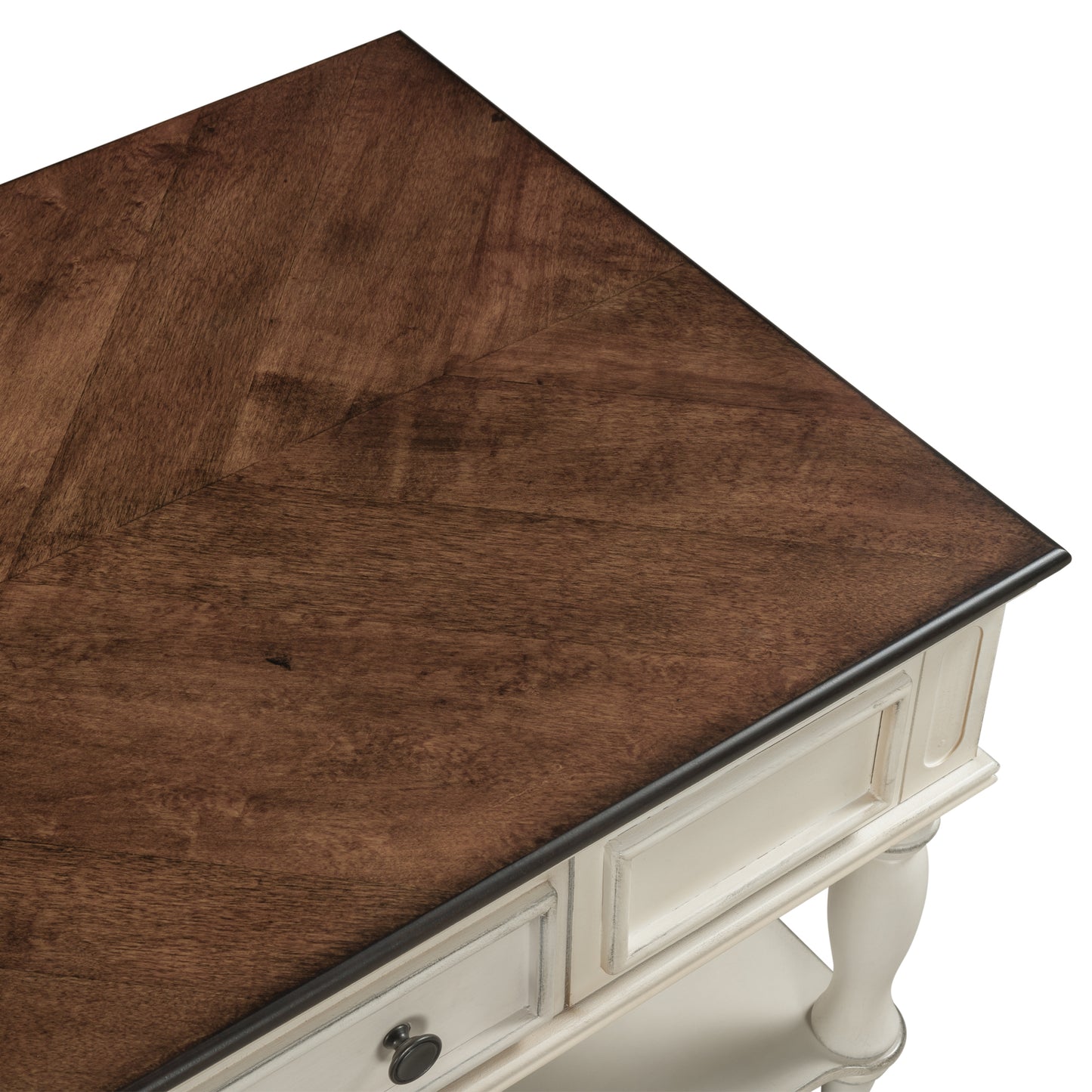 Retro Two-tone Cocktail Table Coffee Table with Caster Wheels | Easy Assembly | Movable | Livingroom Furniture | Antique White Color