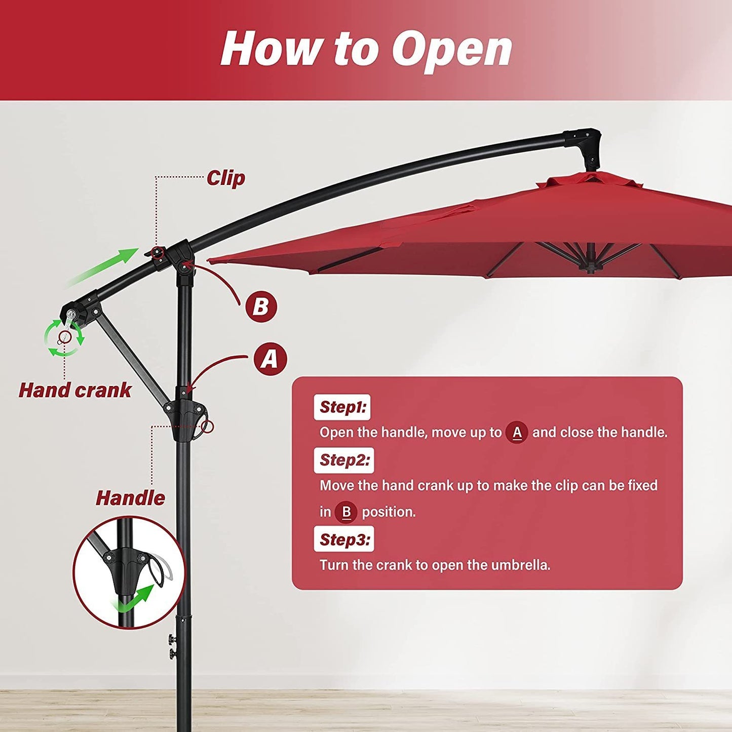 10ft Offset Umbrella Cantilever Patio Hanging Umbrella, Outdoor Market Umbrella with Crank & Cross Base for Garden, Lawn, Backyard, Deck - Red, 10ft Size