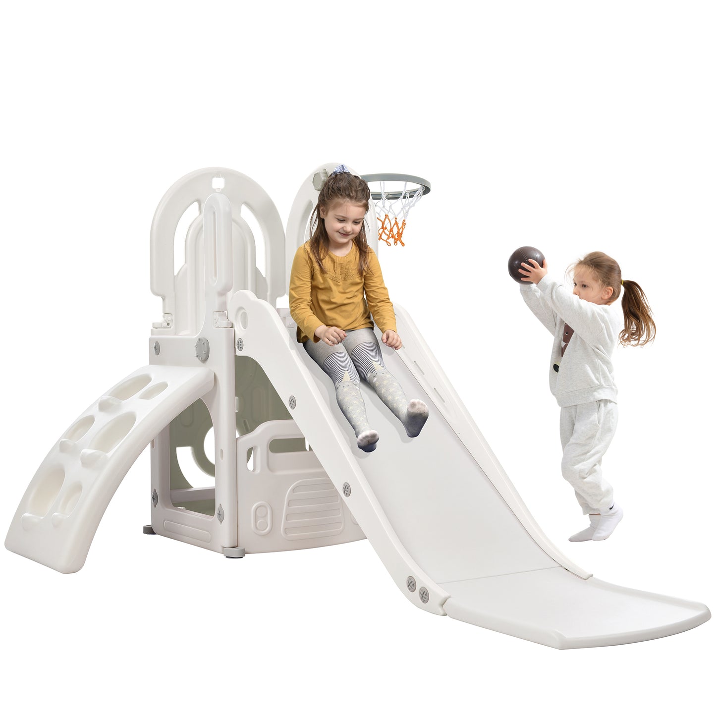 Toddler Climber and Slide Set 4 in 1: Playground Climber Freestanding Slide Playset with Basketball Hoop for Babies, Indoor & Outdoor Use