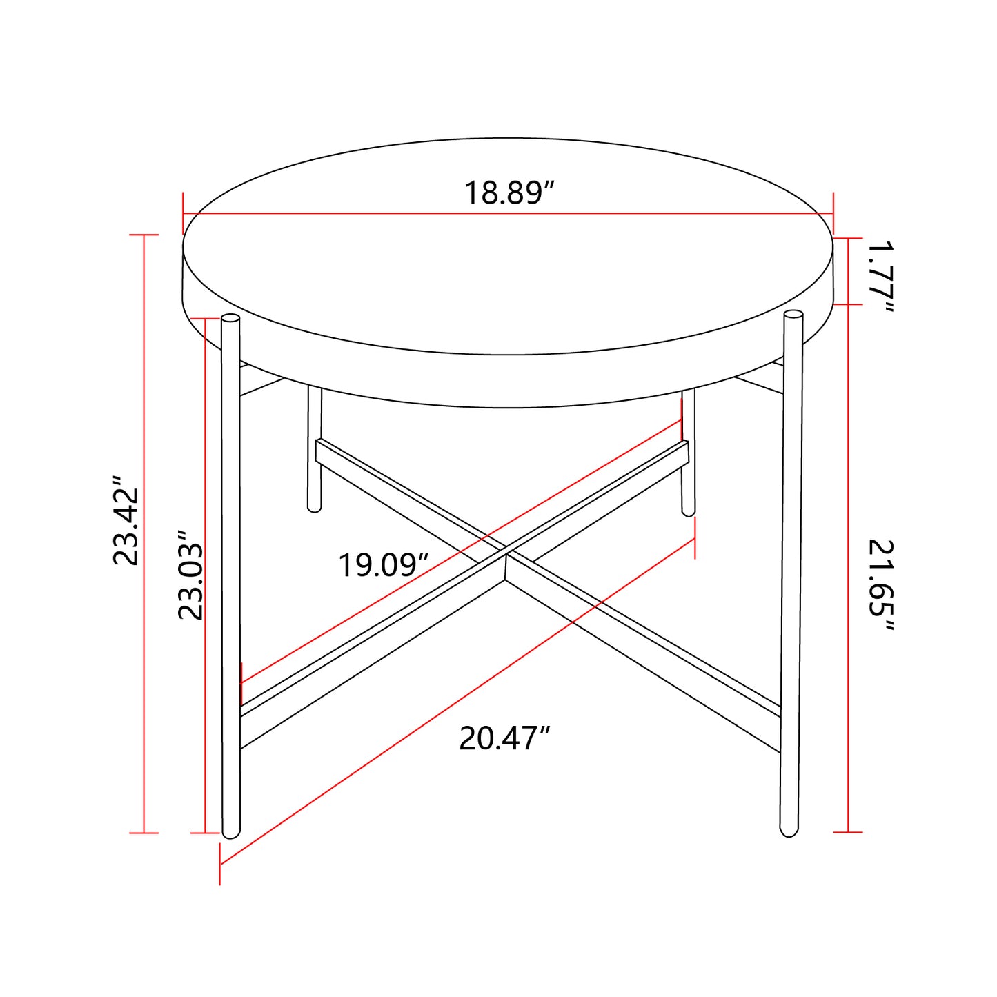 20.47" Modern Thread Design Round Coffee Table - MDF Table Top, Cross Legs Metal Base - Sleek and Stylish Living Room Furniture - Available in Various Colors and Sizes