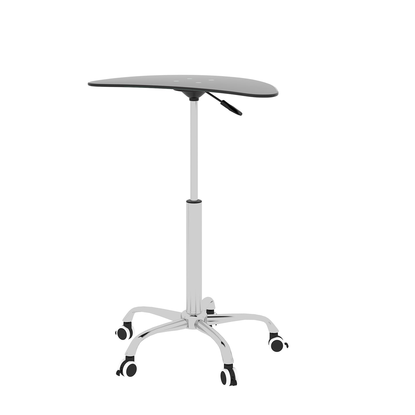Adjustable Height Black Tempered Glass Table Desk with Lockable Wheels | Adjustable Range 24.2" to 32.7"