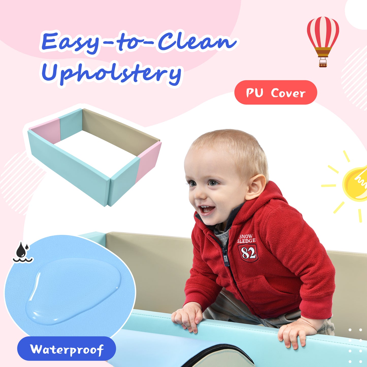 Soft Foam Ball Pit for Toddlers Crawling, Indoor Toy Kids Ball Pool Playpen, Foldable & Portable Easy Clean Babies Soft Ball Pool, 59 x 43 inch