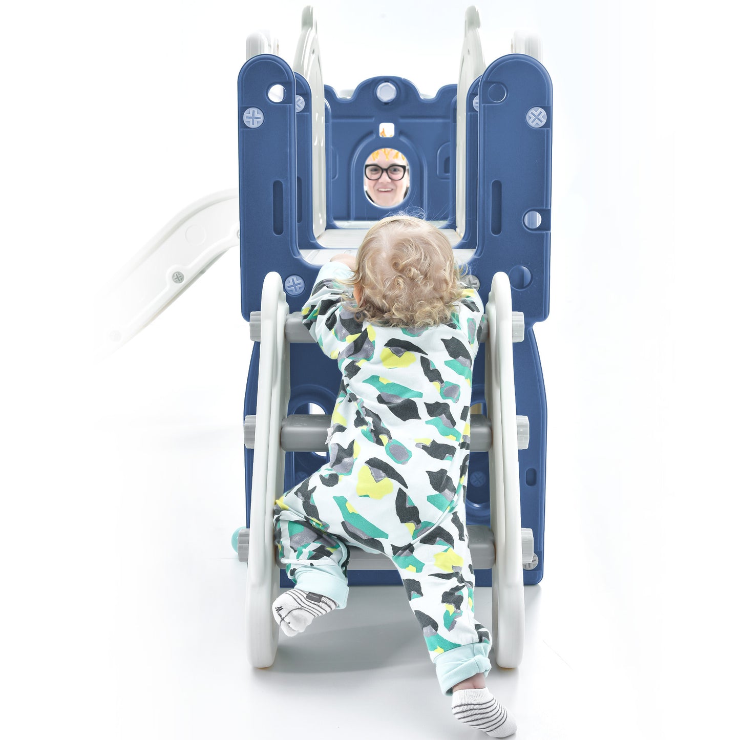 Kids Slide Playset Structure, Freestanding Castle Climber with Slide and Basketball Hoop, Toy Storage Organizer for Toddlers, Kids Climbers Playhouse for Indoor Outdoor Playground Activity