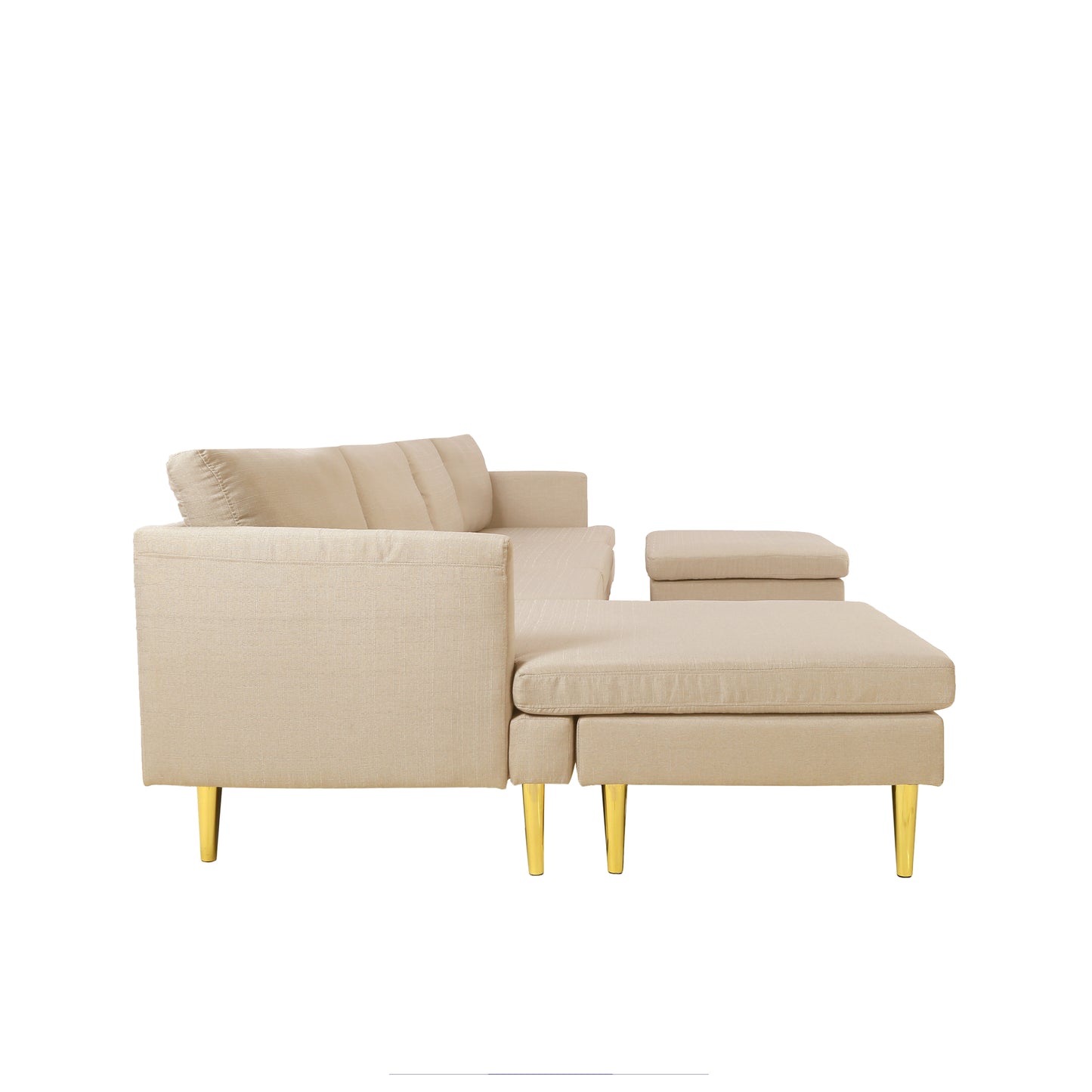 Modern Convertible Sectional Sofa in Beige Polyester: Elegant, Versatile, and Spacious Furniture for Your Living Space