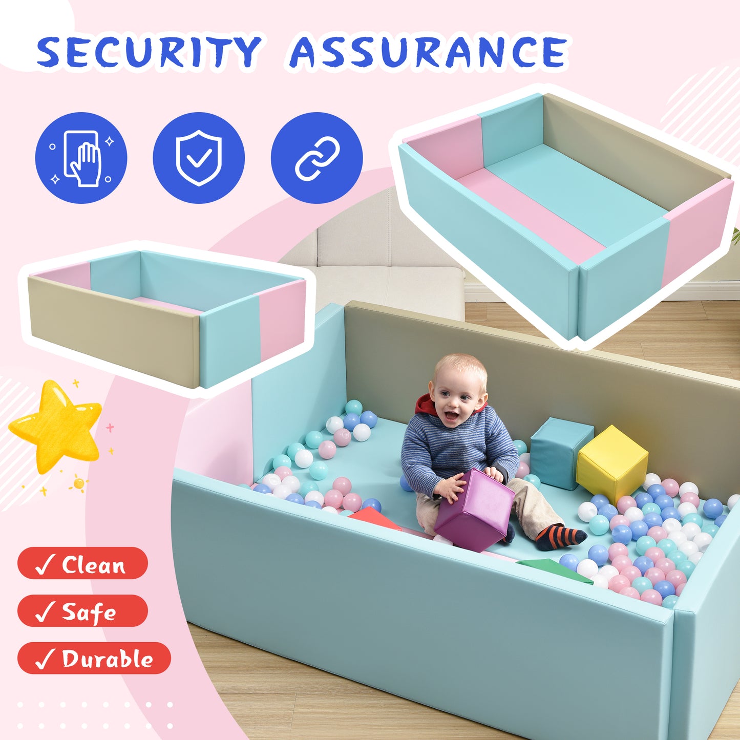 Soft Foam Ball Pit for Toddlers Crawling, Indoor Toy Kids Ball Pool Playpen, Foldable & Portable Easy Clean Babies Soft Ball Pool, 59 x 43 inch