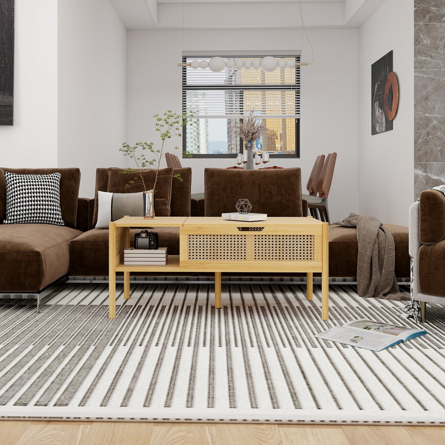 Coffee Table, Top Lifting, Natural Bamboo and Rattan - Ideal for Living Room Décor with Elegant Design, Durable Construction, and Convenient Storage Space - Available in Multiple Sizes and Earthy Tones