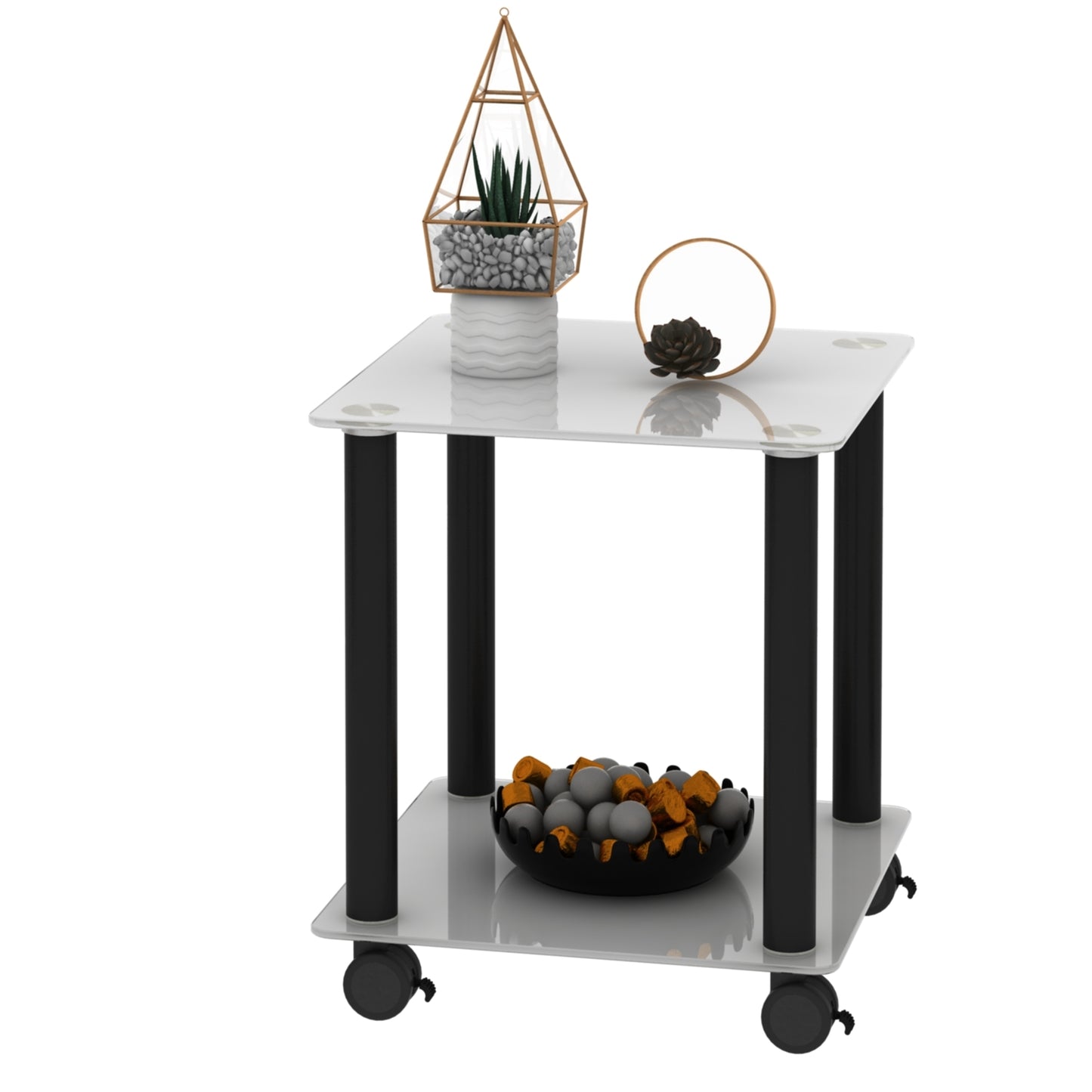 1-Piece White+Black Side Table, 2-Tier Space End Table, Modern Night Stand, Sofa Table with Storage Shelf - Stylish and Functional Furniture for Living Room, Bedroom, or Office