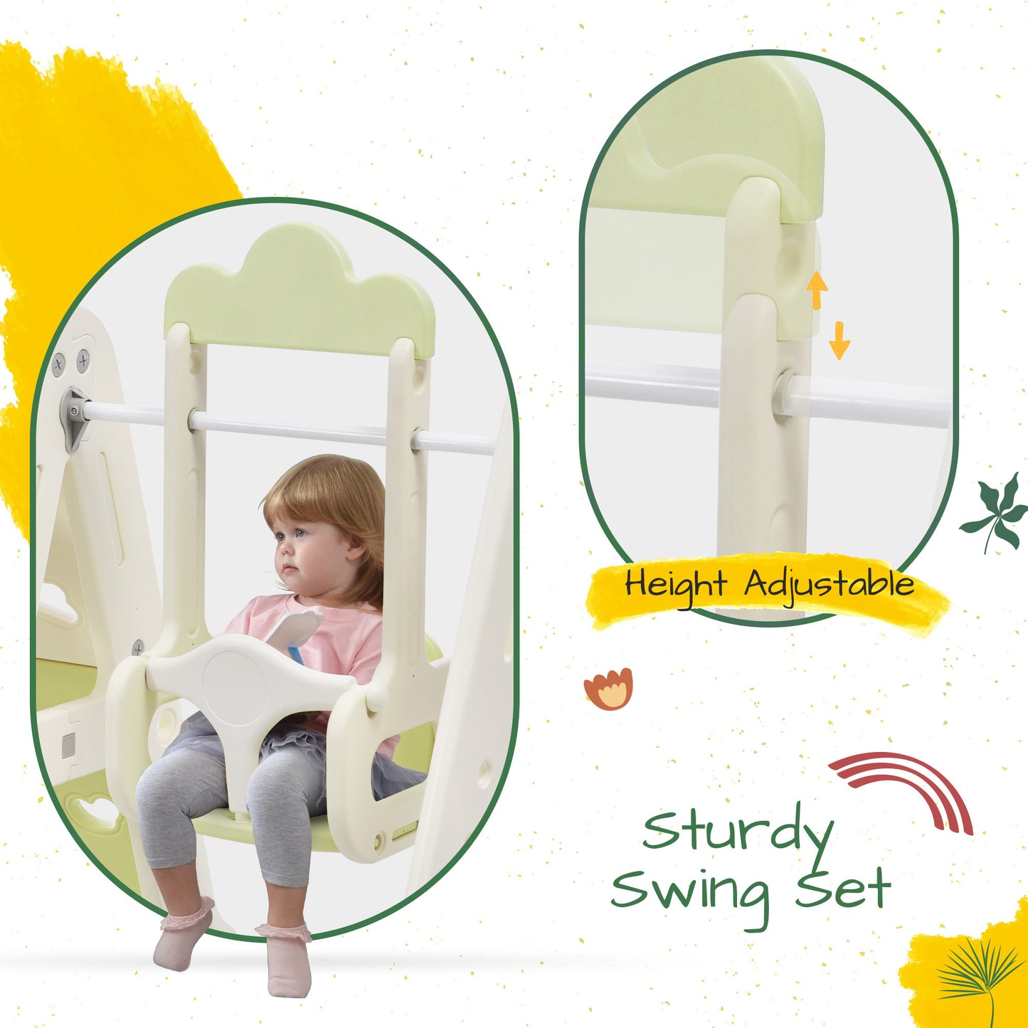 6-in-1 Toddler Climber and Swing Set - Kids Playground Climber Swing Playset with Tunnel, Whiteboard, Blocks, Hoop - Ideal for Babies - Indoor/Outdoor Play - White