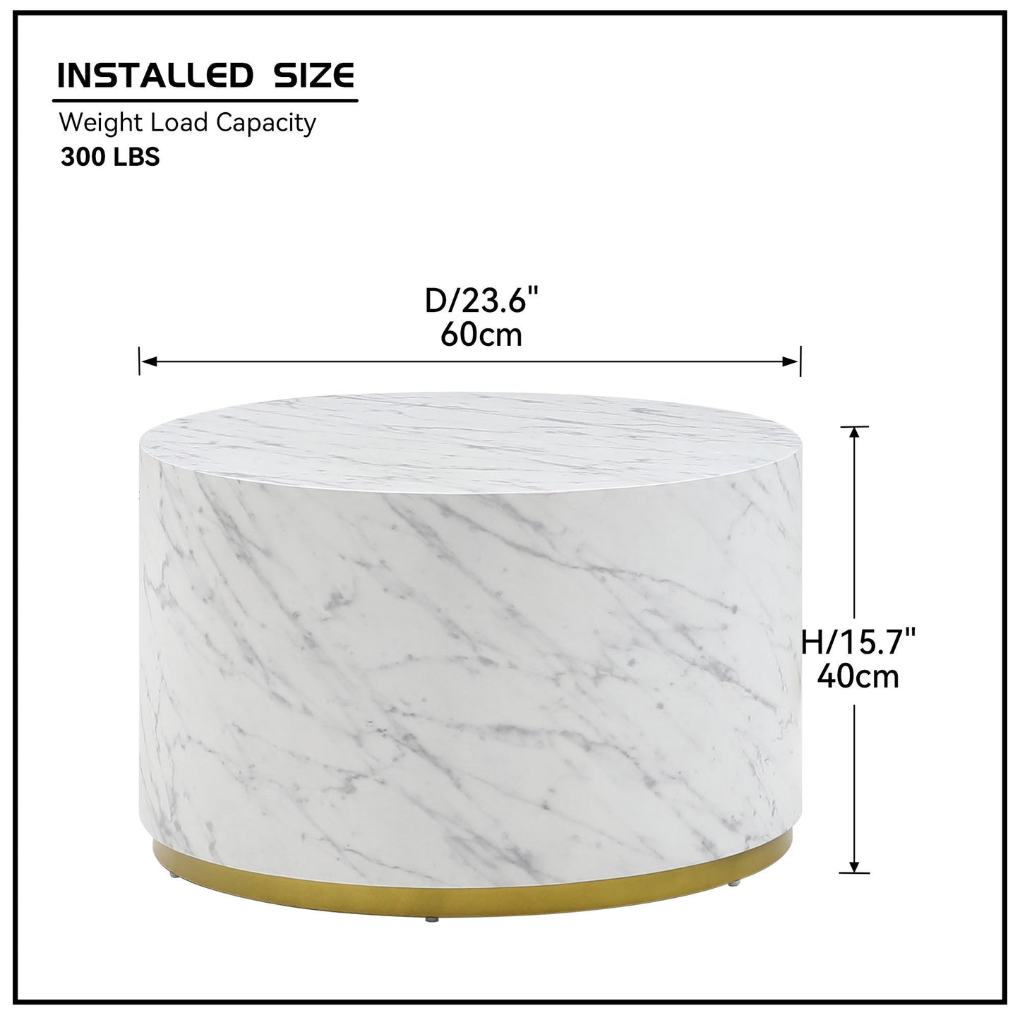 White Marble Pattern Cocktail Table with Gold Metal Base 23.62inch: Stylish MDF Furniture for Elegant Spaces