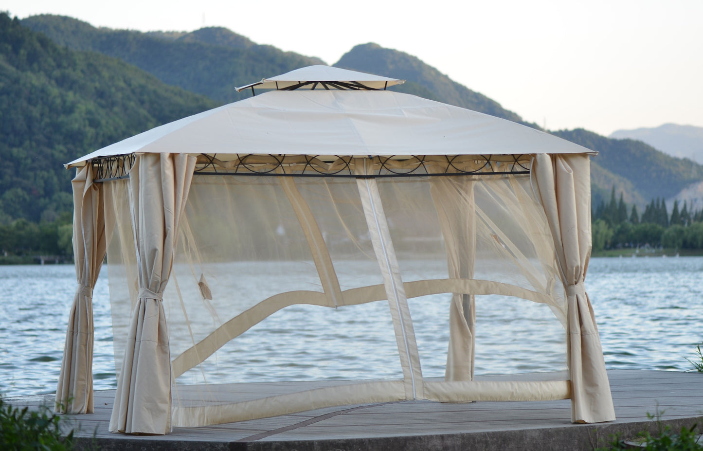 Double Tiered Grill Canopy: Outdoor BBQ Gazebo Tent with UV Protection, Beige - U_STYLE (VIDEO)