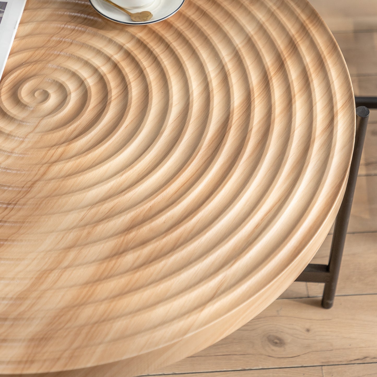 20.47" Modern Thread Design Round Coffee Table - MDF Table Top, Cross Legs Metal Base - Sleek and Stylish Living Room Furniture - Available in Various Colors and Sizes