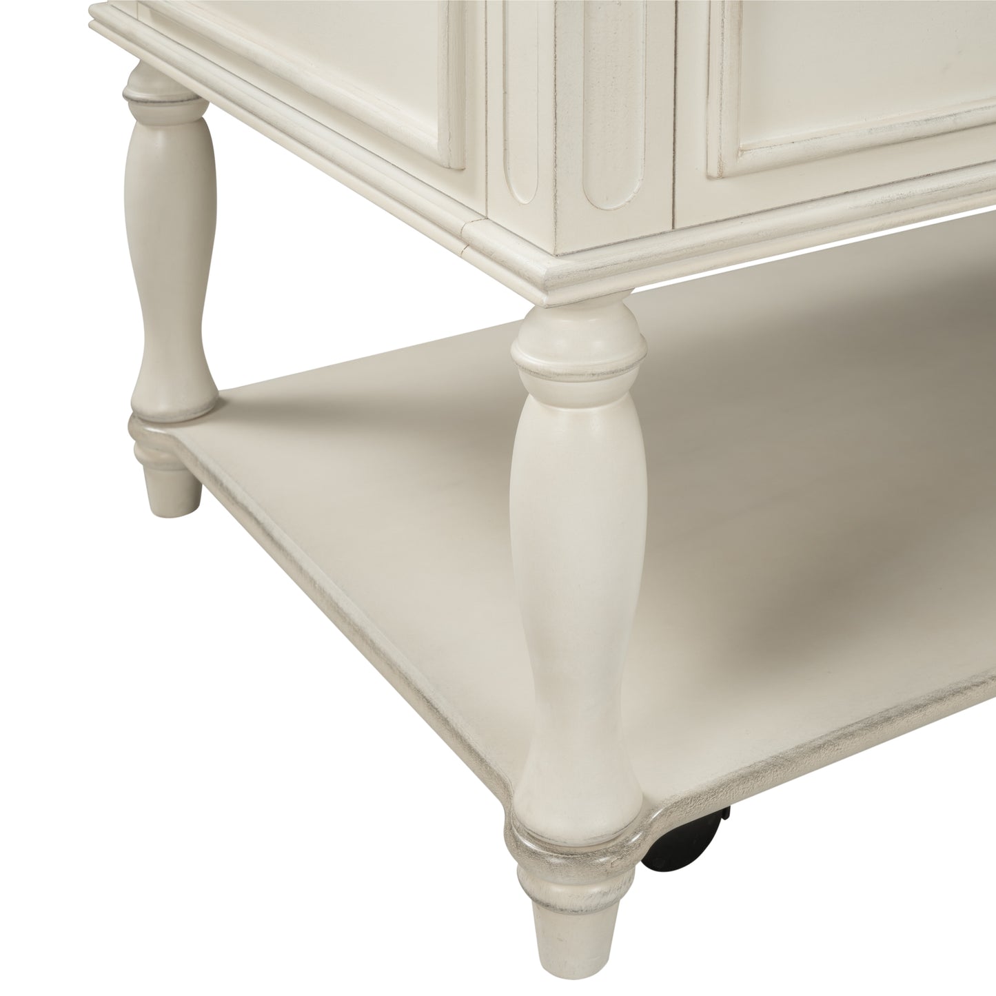 Retro Two-tone Cocktail Table Coffee Table with Caster Wheels | Easy Assembly | Movable | Livingroom Furniture | Antique White Color