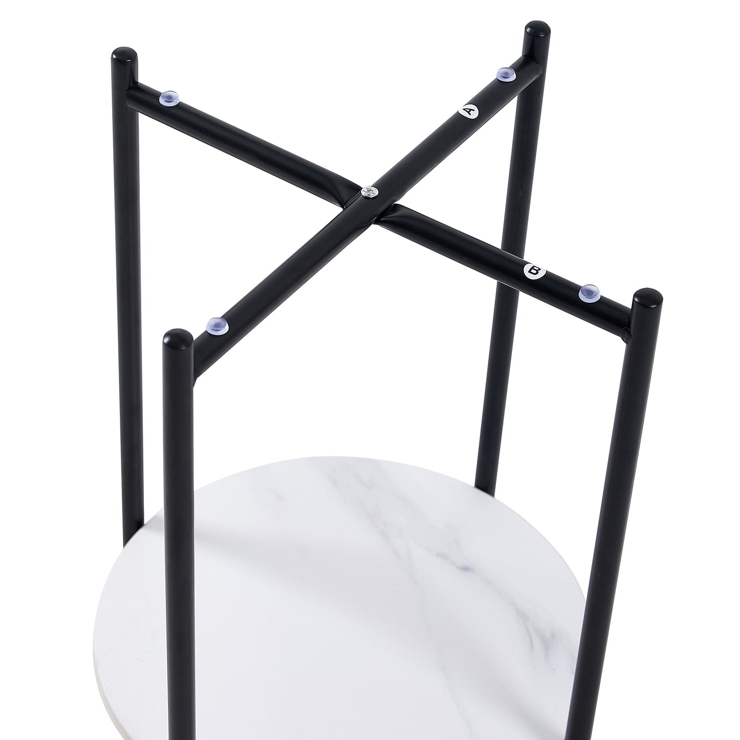 2-Layer End Table with Whole Marble Tabletop, Round Coffee Table with Black Metal Frame - White,1 piece: Stylish and Functional Furniture for Bedroom Living Room Office.