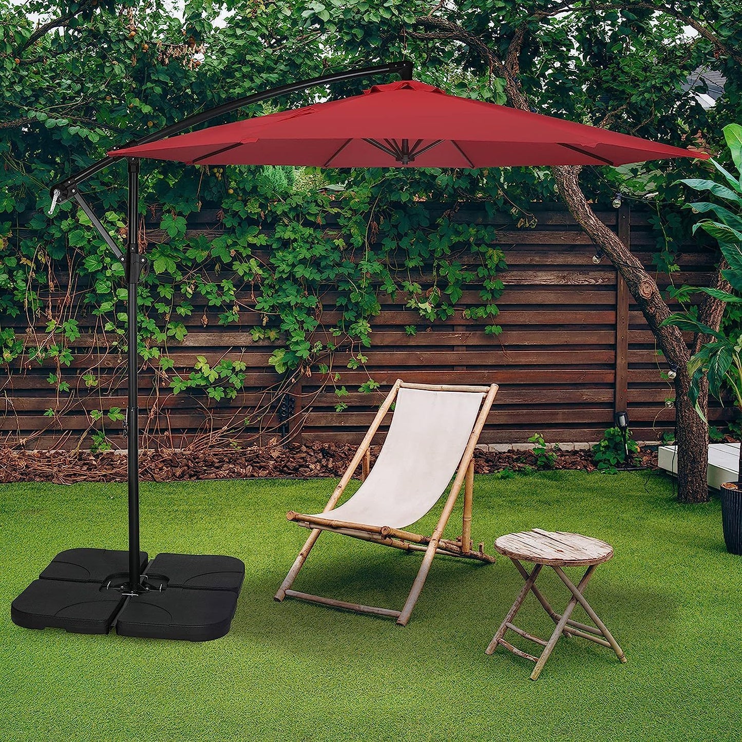 10ft Offset Umbrella Cantilever Patio Hanging Umbrella, Outdoor Market Umbrella with Crank & Cross Base for Garden, Lawn, Backyard, Deck - Red, 10ft Size