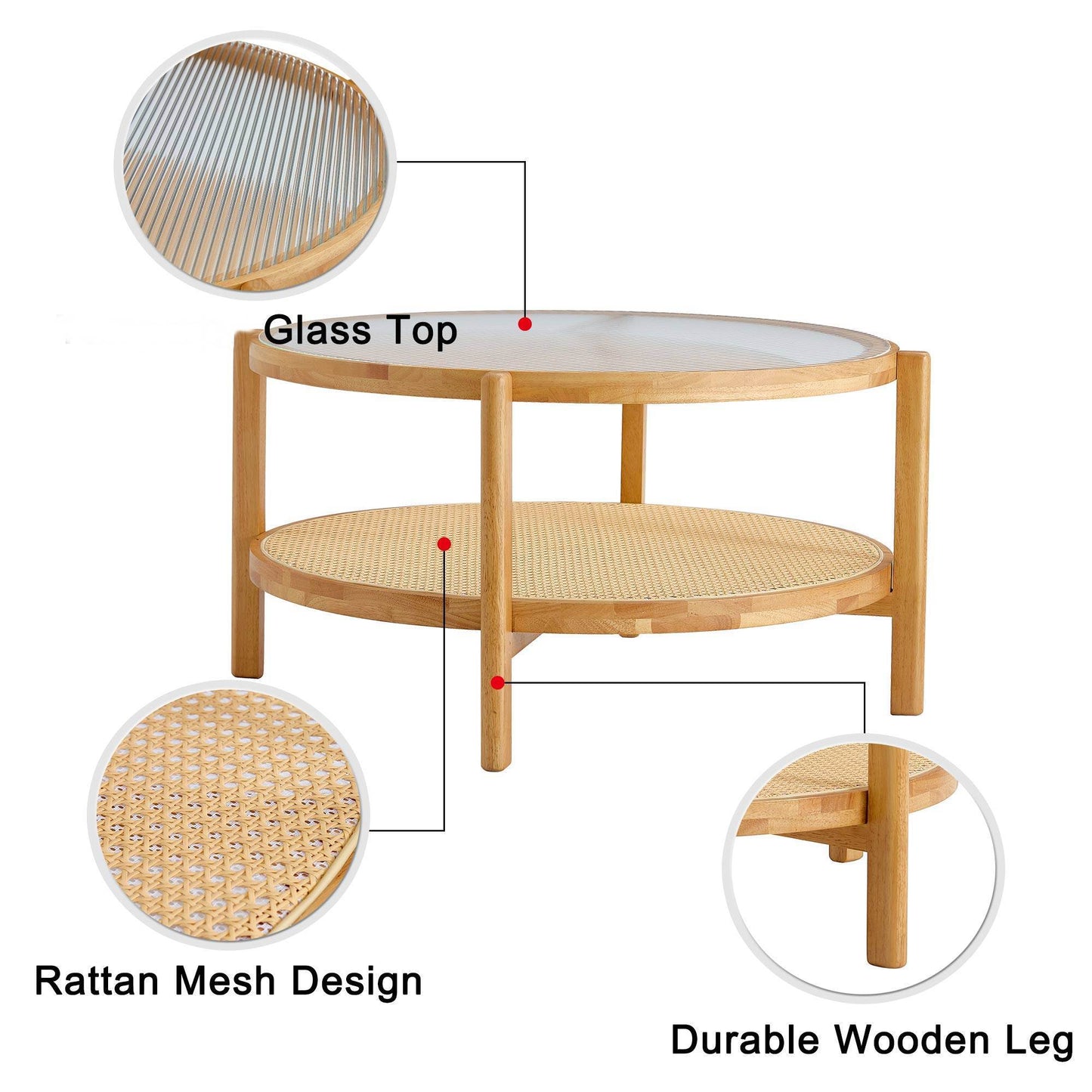 Modern Simple Circular Double-Layer Solid Wood Tea Table: Rattan Woven Side Table for Living, Dining, and Bedroom - Small Round Table (Color & Size Options)