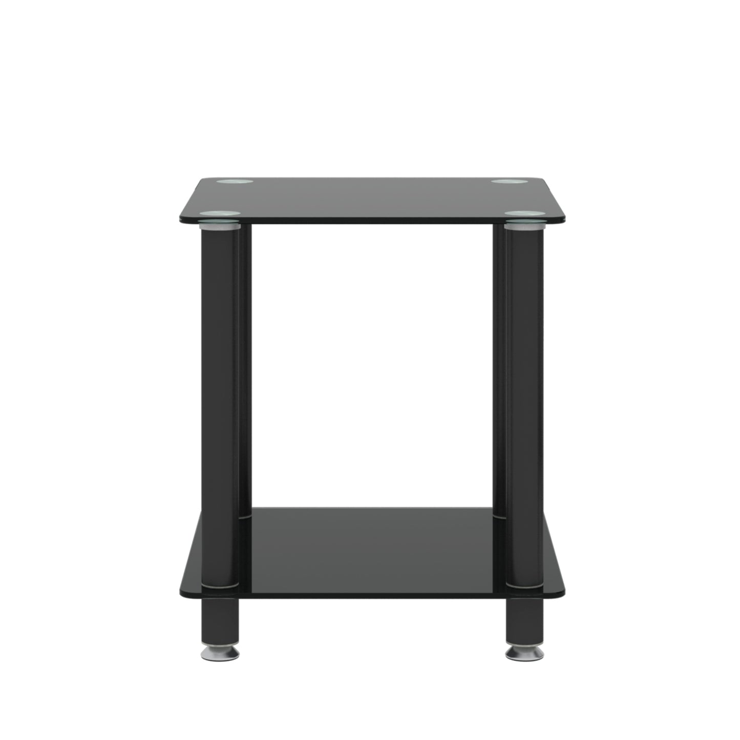 2-Piece Black Side Table: 2-Tier Space End Table, Modern Night Stand with Storage Shelve
