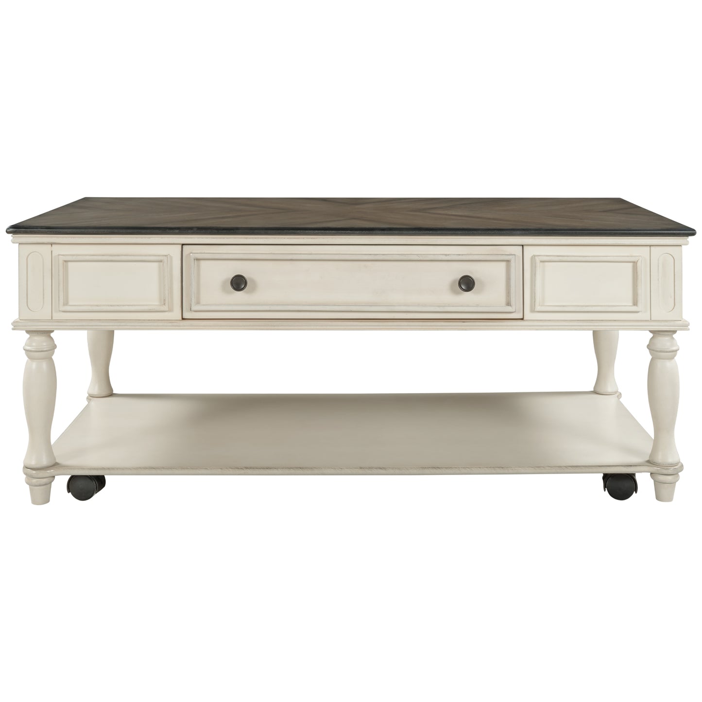 ON-TREND Two-tone Retro Cocktail Table: Easy Assembly, Movable with Caster Wheels for Livingroom (Antique Gray)