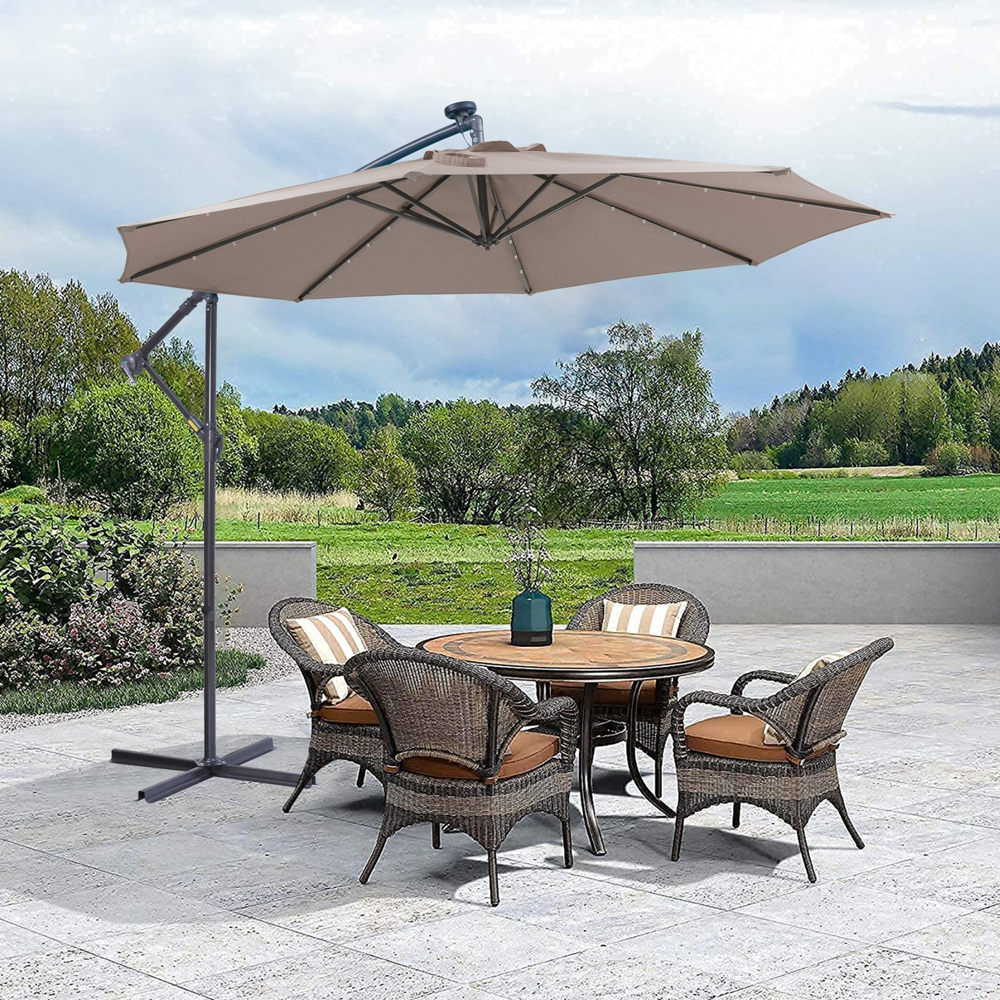 10 FT Solar LED Patio Outdoor Umbrella with 32 LED Lights - Dark Taupe