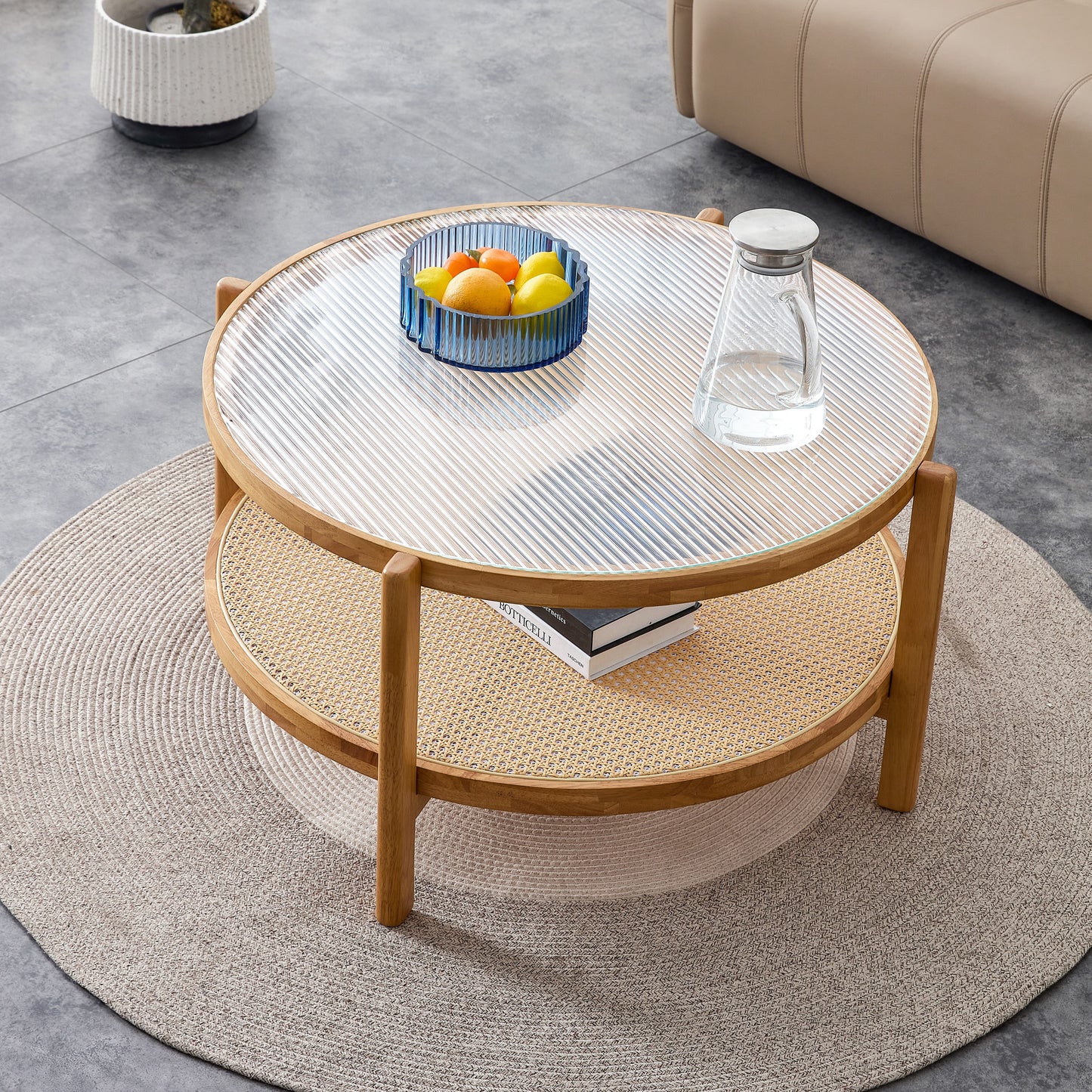Modern Simple Circular Double-Layer Solid Wood Tea Table: Rattan Woven Side Table for Living, Dining, and Bedroom - Small Round Table (Color & Size Options)