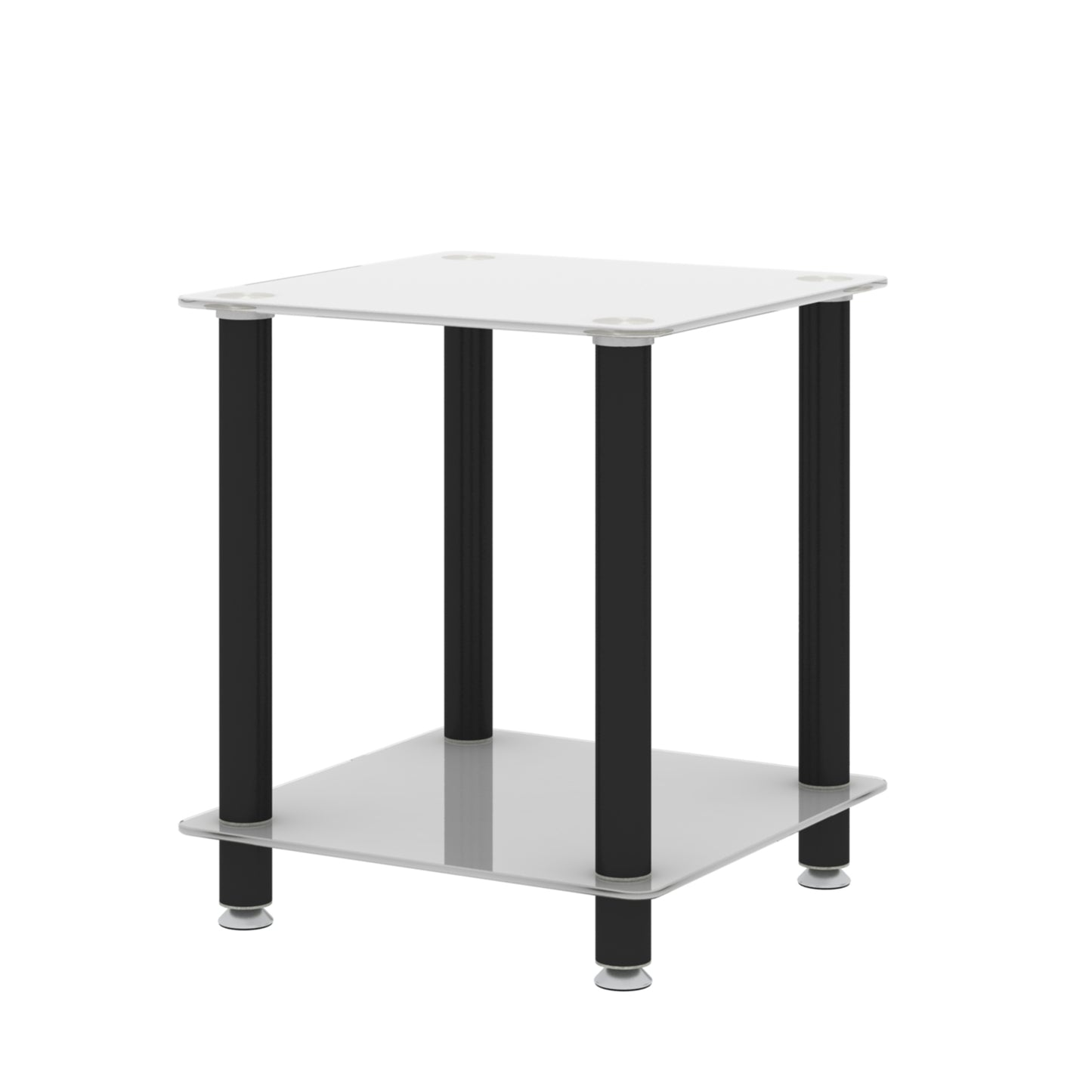 1-Piece White+Black Side Table, 2-Tier Space End Table, Modern Night Stand, Sofa Table with Storage Shelf - Stylish and Functional Furniture for Living Room, Bedroom, or Office