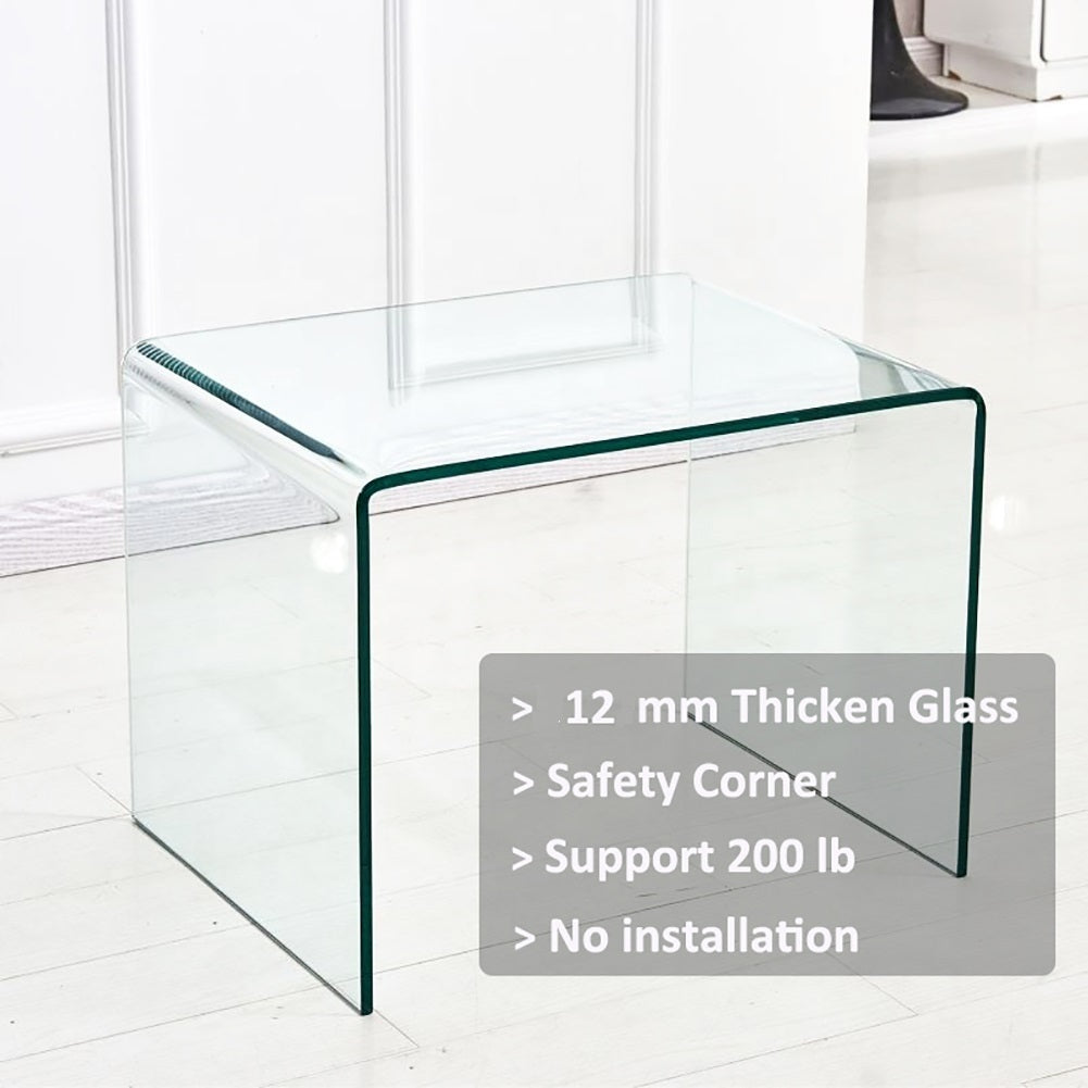 Small Clear Glass Side & End Table - Tempered Glass, Small Coffee Table, Modern Design