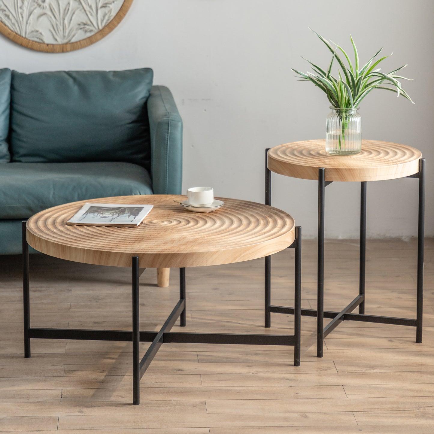 20.47" Modern Thread Design Round Coffee Table - MDF Table Top, Cross Legs Metal Base - Sleek and Stylish Living Room Furniture - Available in Various Colors and Sizes