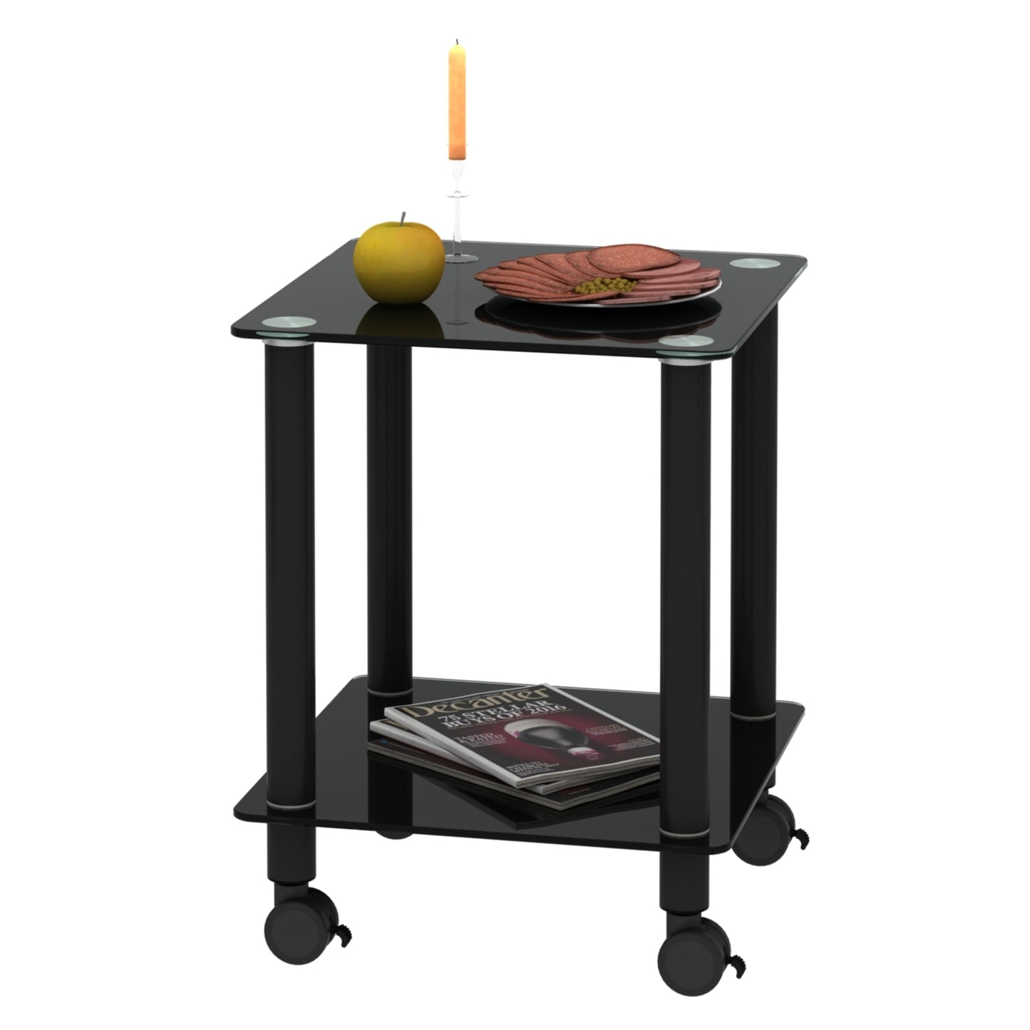 2-Piece Black Side Table: 2-Tier Space End Table, Modern Night Stand with Storage Shelve