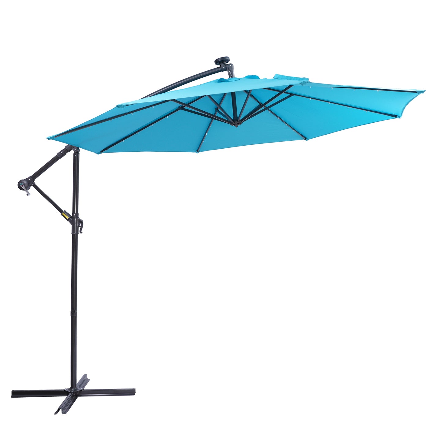 10 FT Solar LED Patio Outdoor Umbrella with 32 LED Lights - Easy Open Adjustment, Hanging Cantilever Offset Design - Ideal for Outdoor Spaces