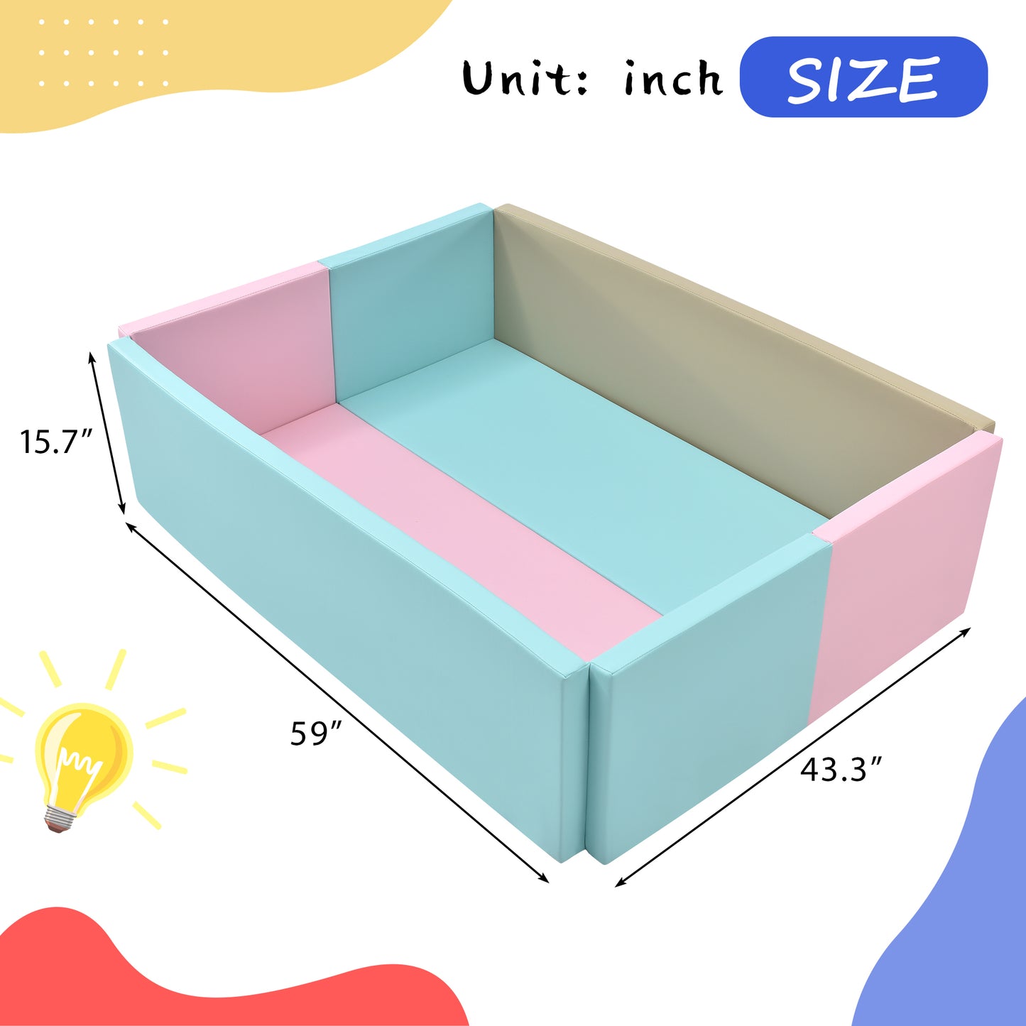 Soft Foam Ball Pit for Toddlers Crawling, Indoor Toy Kids Ball Pool Playpen, Foldable & Portable Easy Clean Babies Soft Ball Pool, 59 x 43 inch