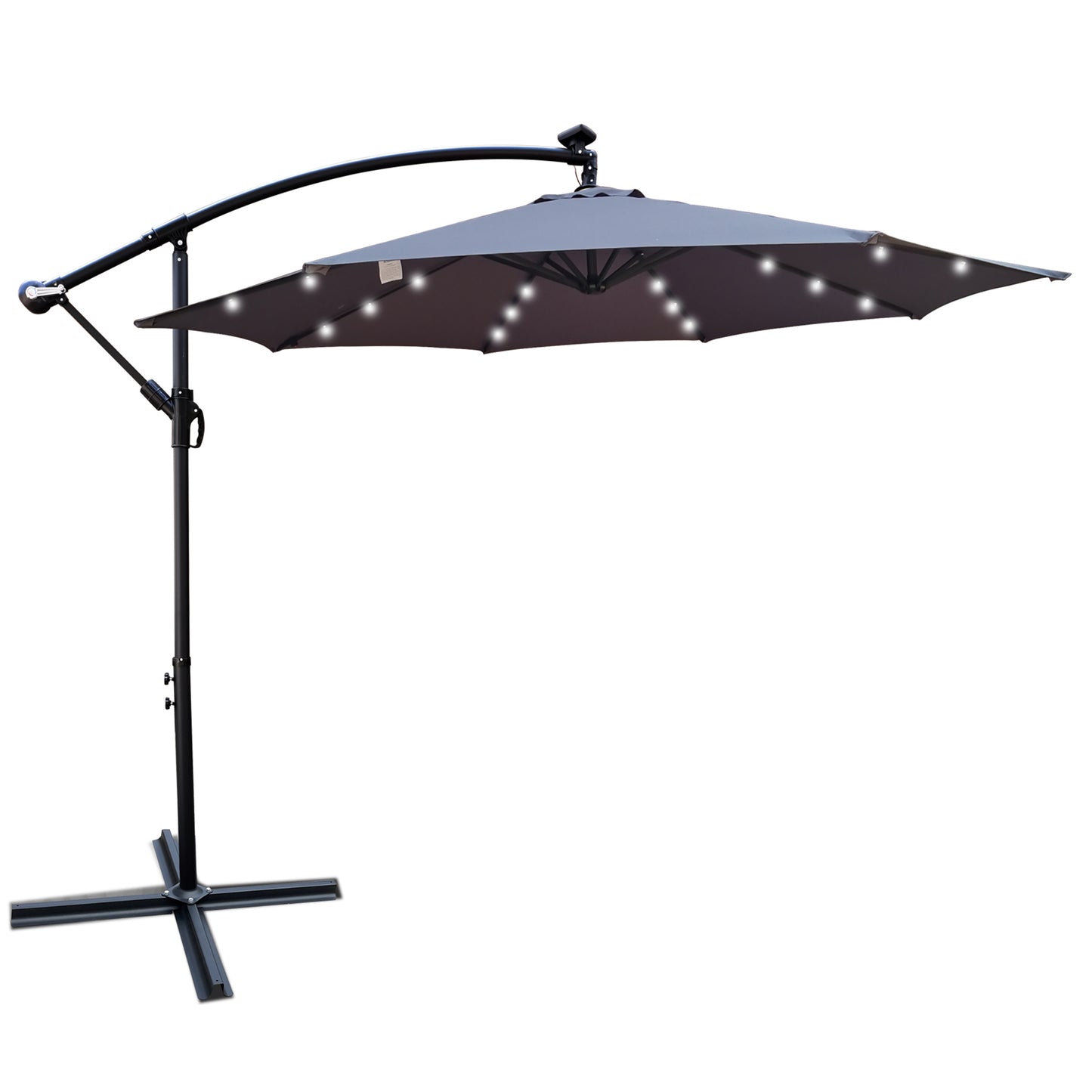 10 ft Outdoor Patio Umbrella with Solar Powered LED Lights, Waterproof, 8 Ribs, Crank and Cross Base for Garden, Deck, Backyard, Pool Shade - Black