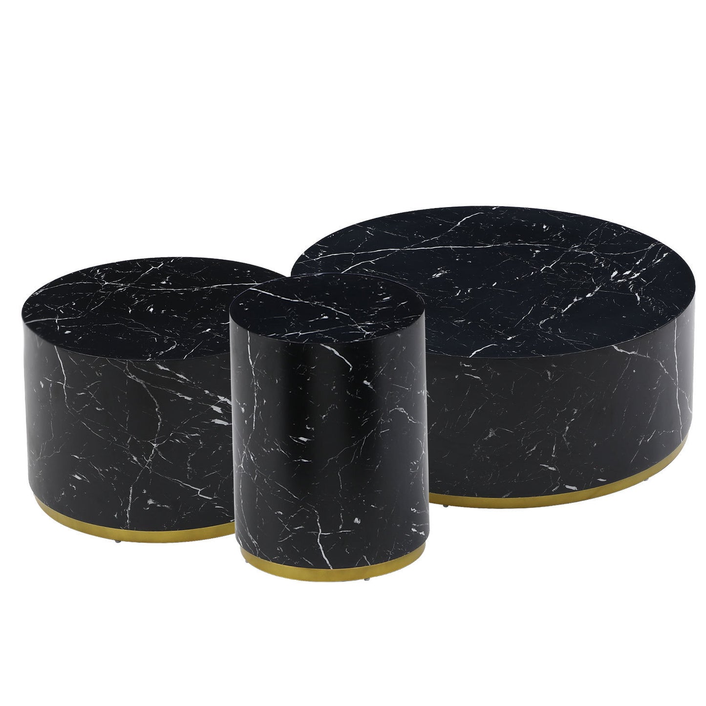 Modern Faux Marble Coffee Tables: 35.43inch Accent Tea Tables with Gold Metal Base in Black Color