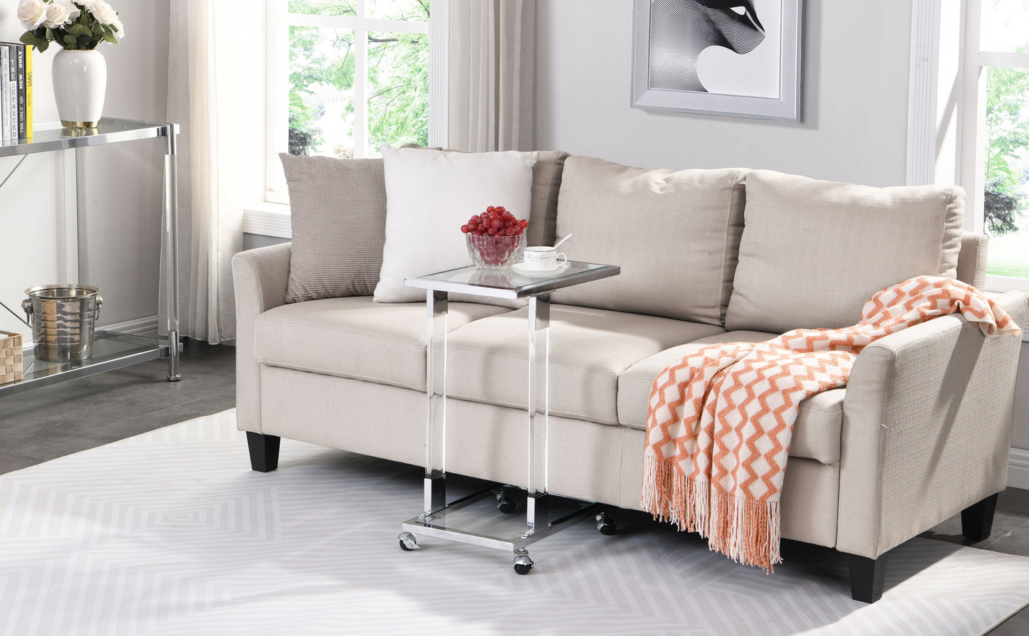 Chrome Glass Side Table - Acrylic End Table with Metal Base for Living Room, Bedroom, Balcony Home and Office - Glass Top C Shape Square Table - Stylish and Functional Furniture - Multiple Colors and Sizes Available